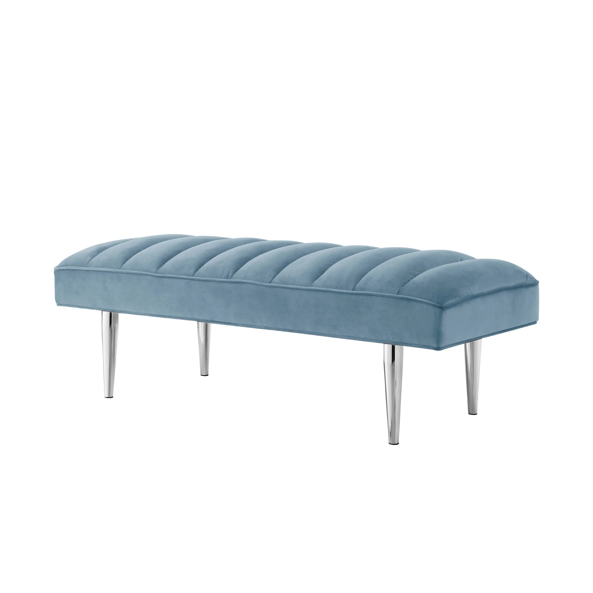 53" Blue And Silver Upholstered Velvet Bench By Homeroots - Image 2
