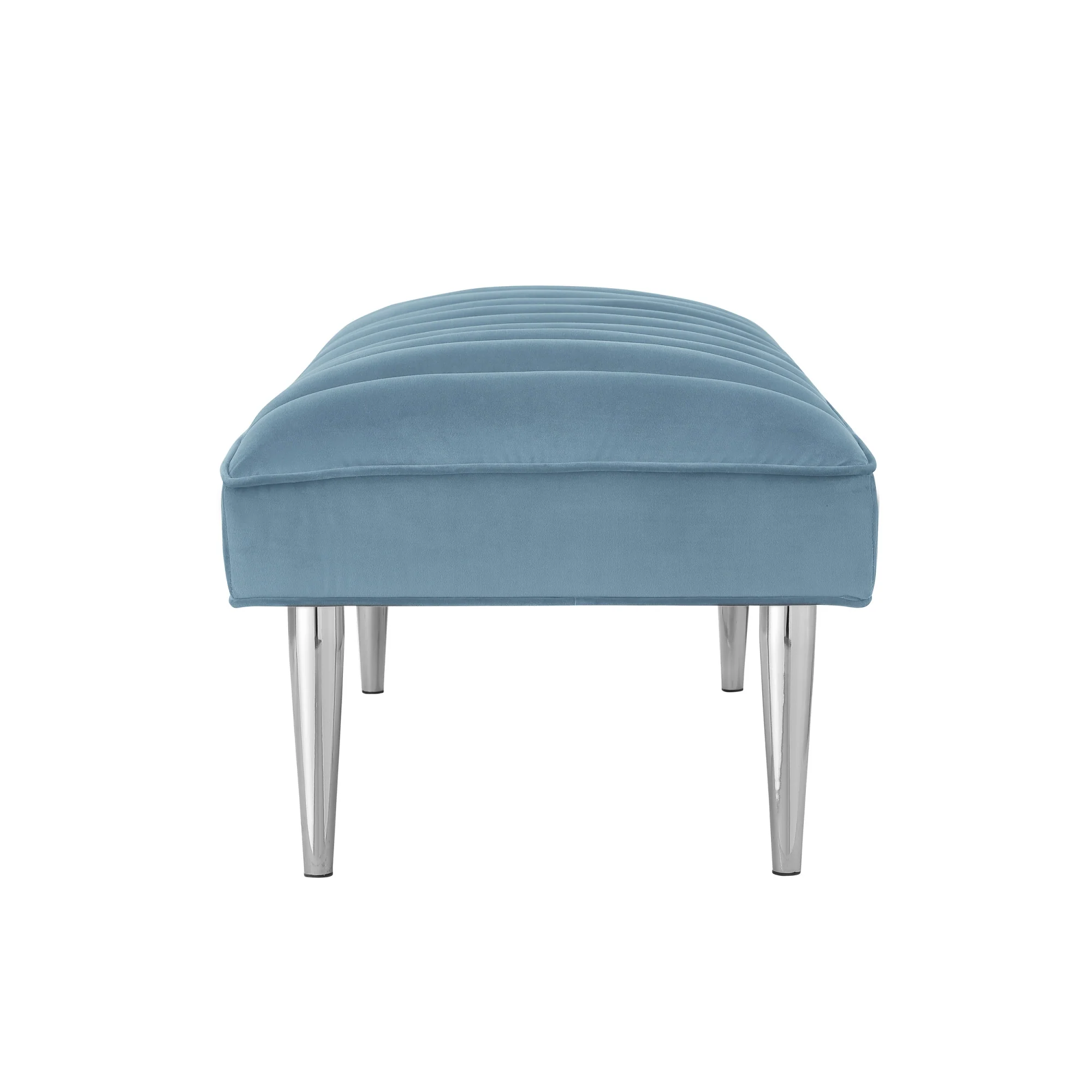 53" Blue And Silver Upholstered Velvet Bench By Homeroots - Image 3