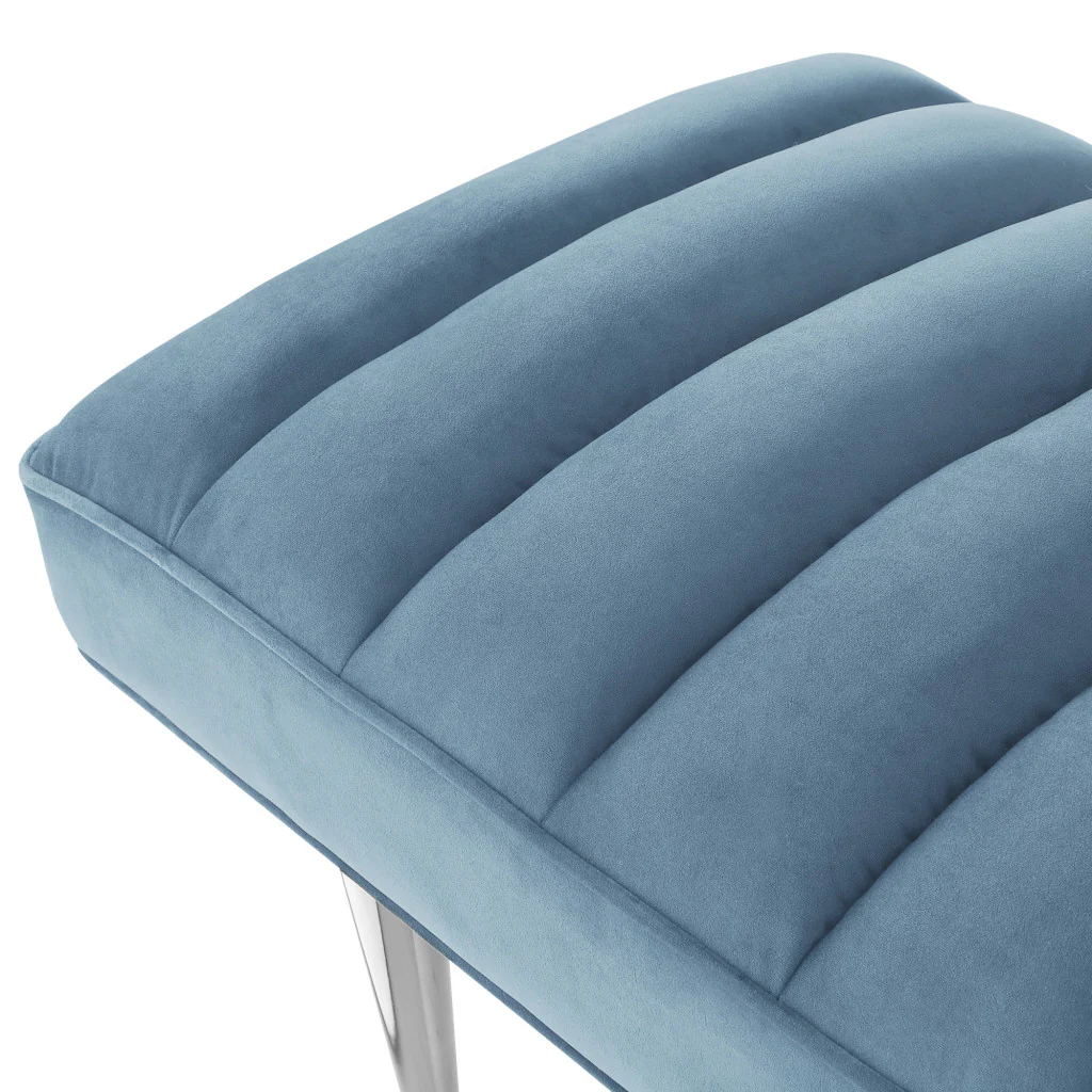 53" Blue And Silver Upholstered Velvet Bench By Homeroots - Image 6