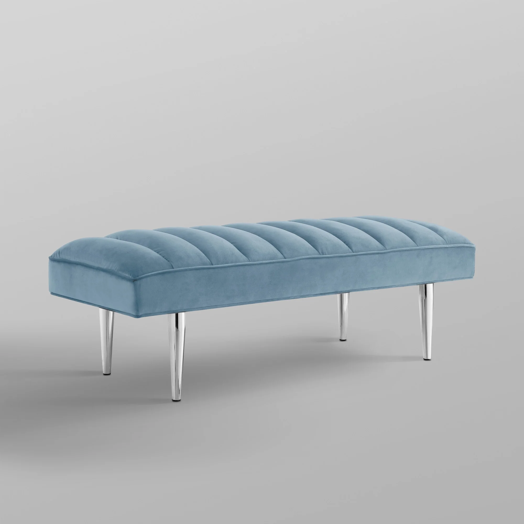 53" Blue And Silver Upholstered Velvet Bench By Homeroots - Image 7