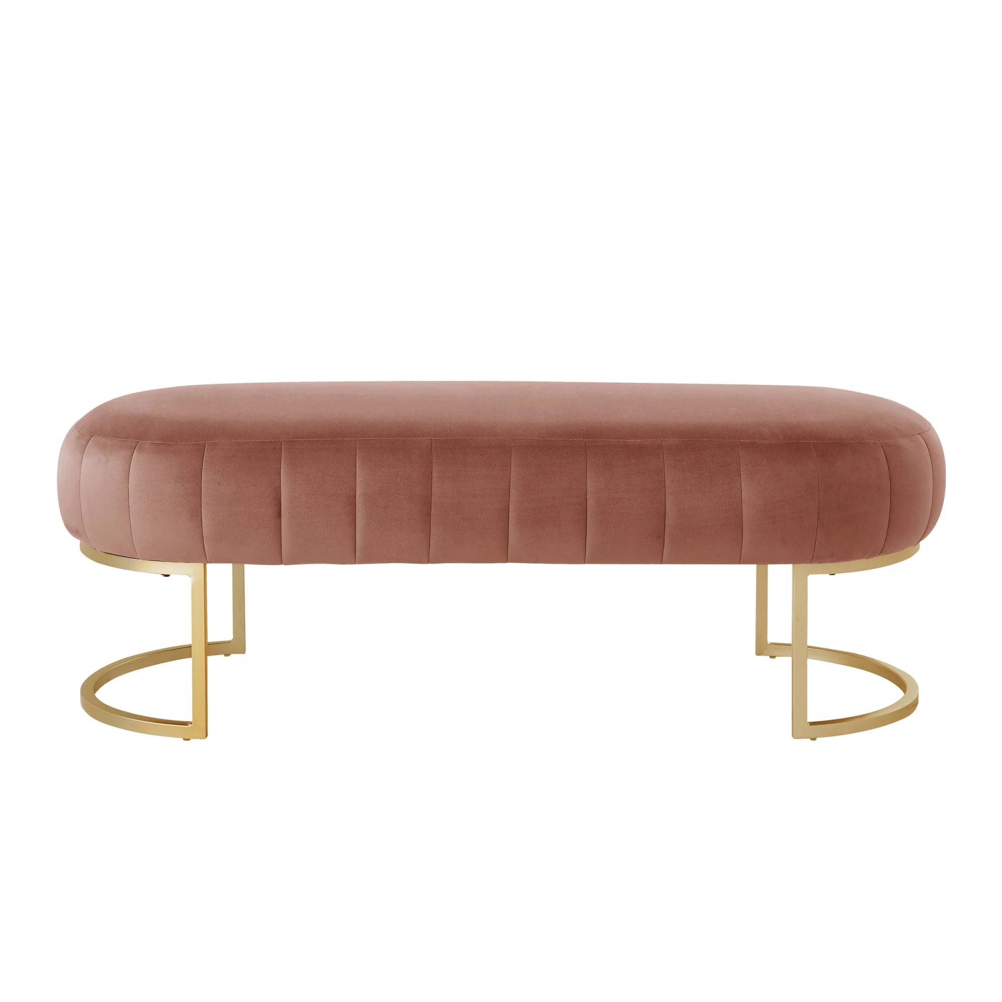 53" Blush And Gold Upholstered Velvet Bench By Homeroots - Image 2