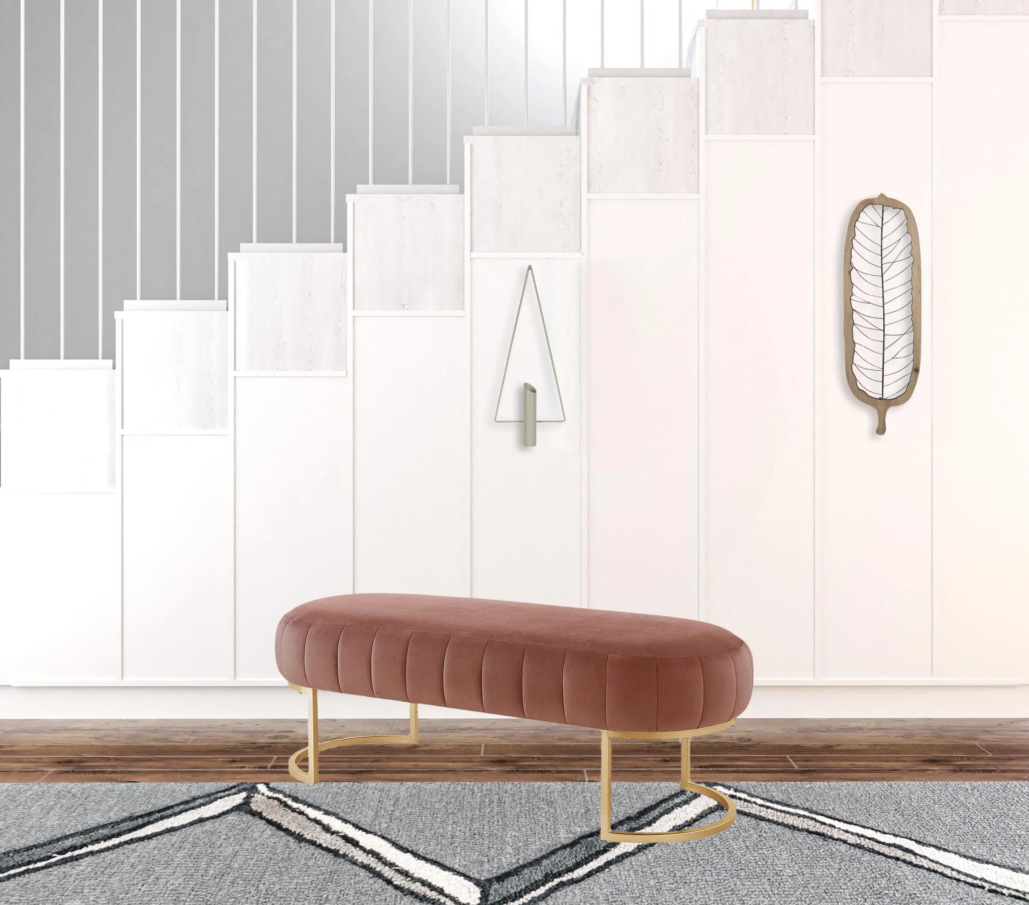 53" Blush And Gold Upholstered Velvet Bench By Homeroots - Image 4