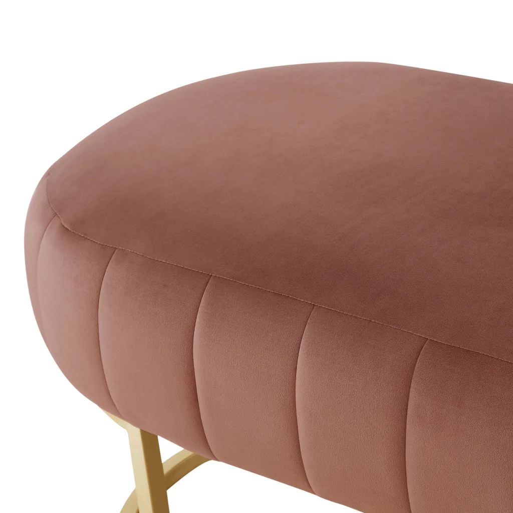53" Blush And Gold Upholstered Velvet Bench By Homeroots - Image 6