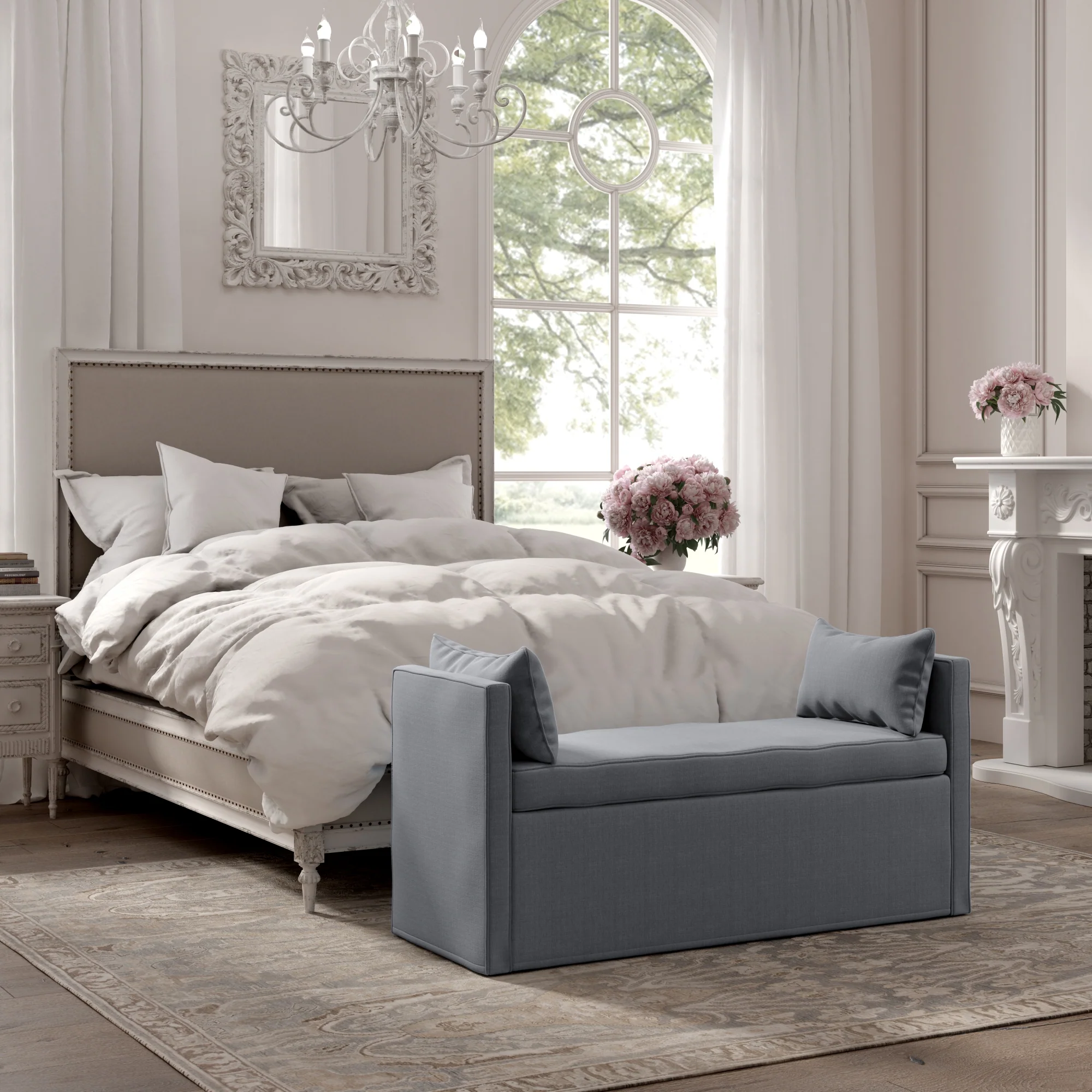 53" Gray And Black Upholstered Linen Bench By Homeroots - Image 5