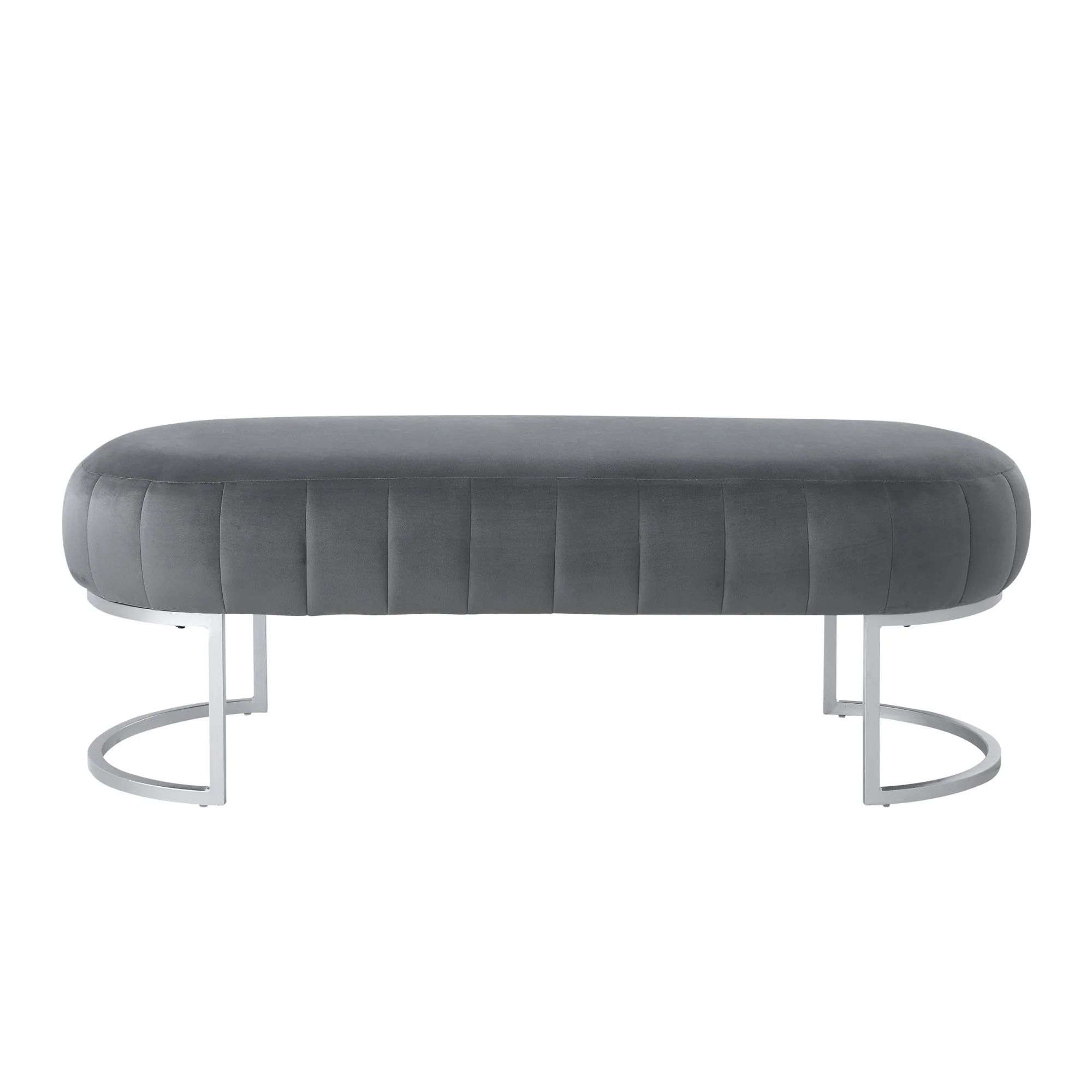53" Gray Upholstered Velvet Bench By Homeroots - Image 2