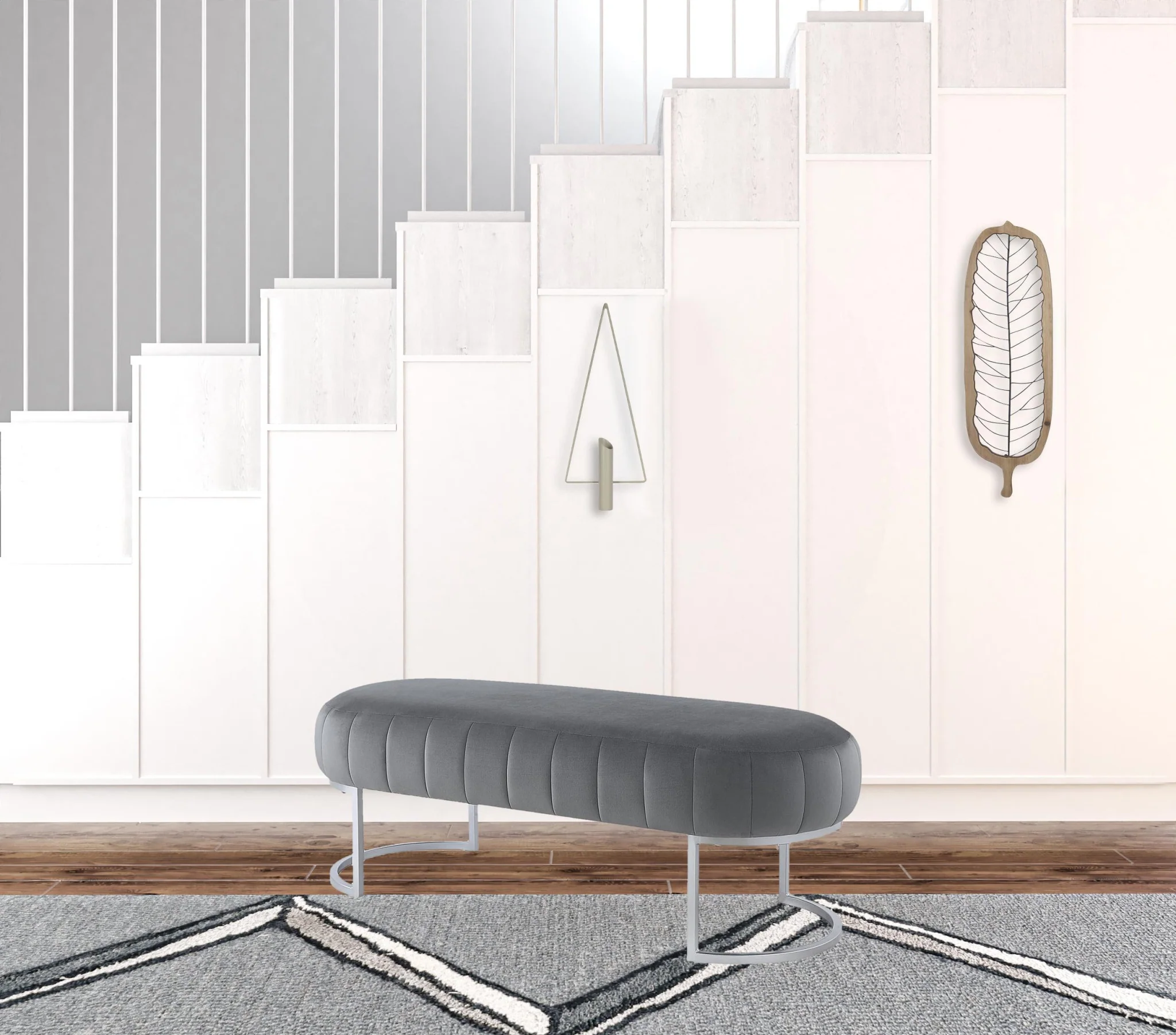 53" Gray Upholstered Velvet Bench By Homeroots - Image 4
