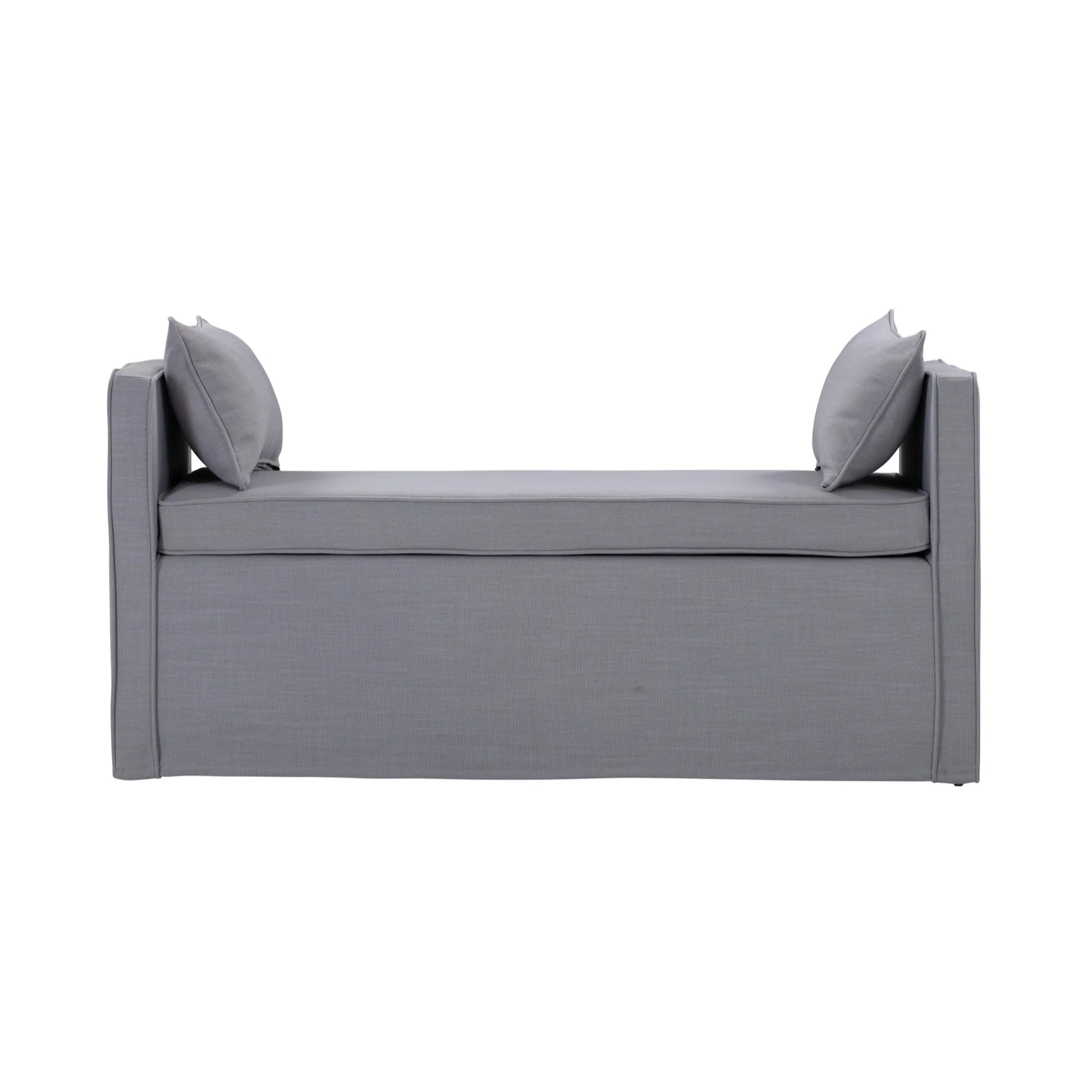 53" Light Gray And Black Upholstered Linen Bench By Homeroots - Image 3