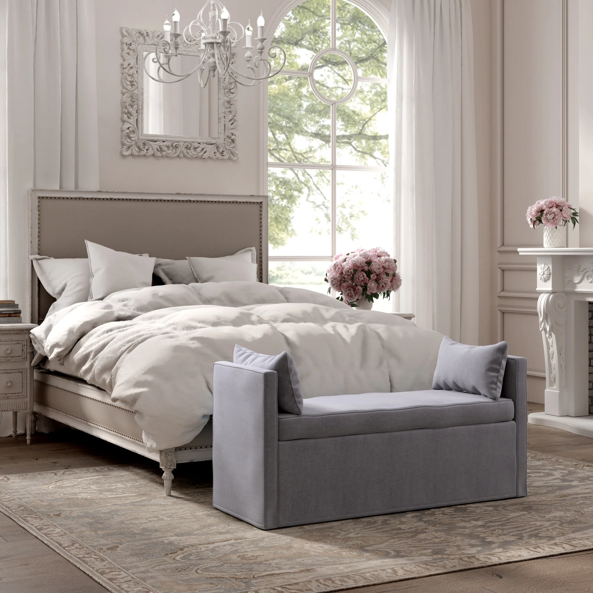 53" Light Gray And Black Upholstered Linen Bench By Homeroots - Image 5