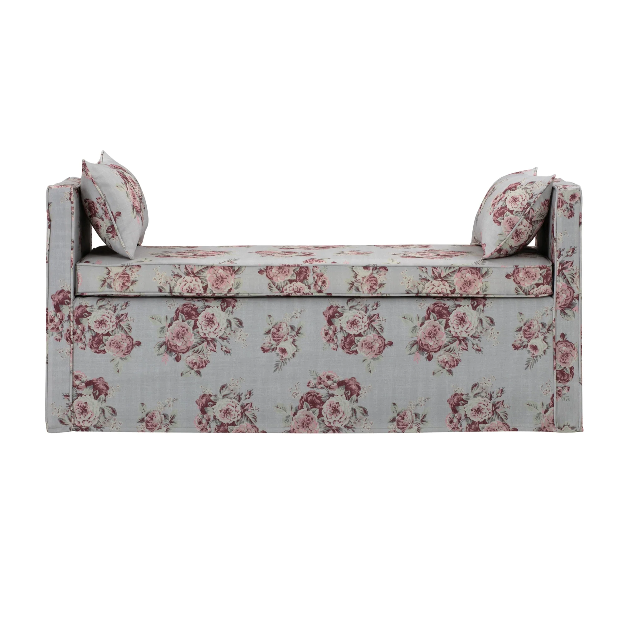 53" Light Gray And Black Upholstered Linen Floral Bench By Homeroots - Image 2