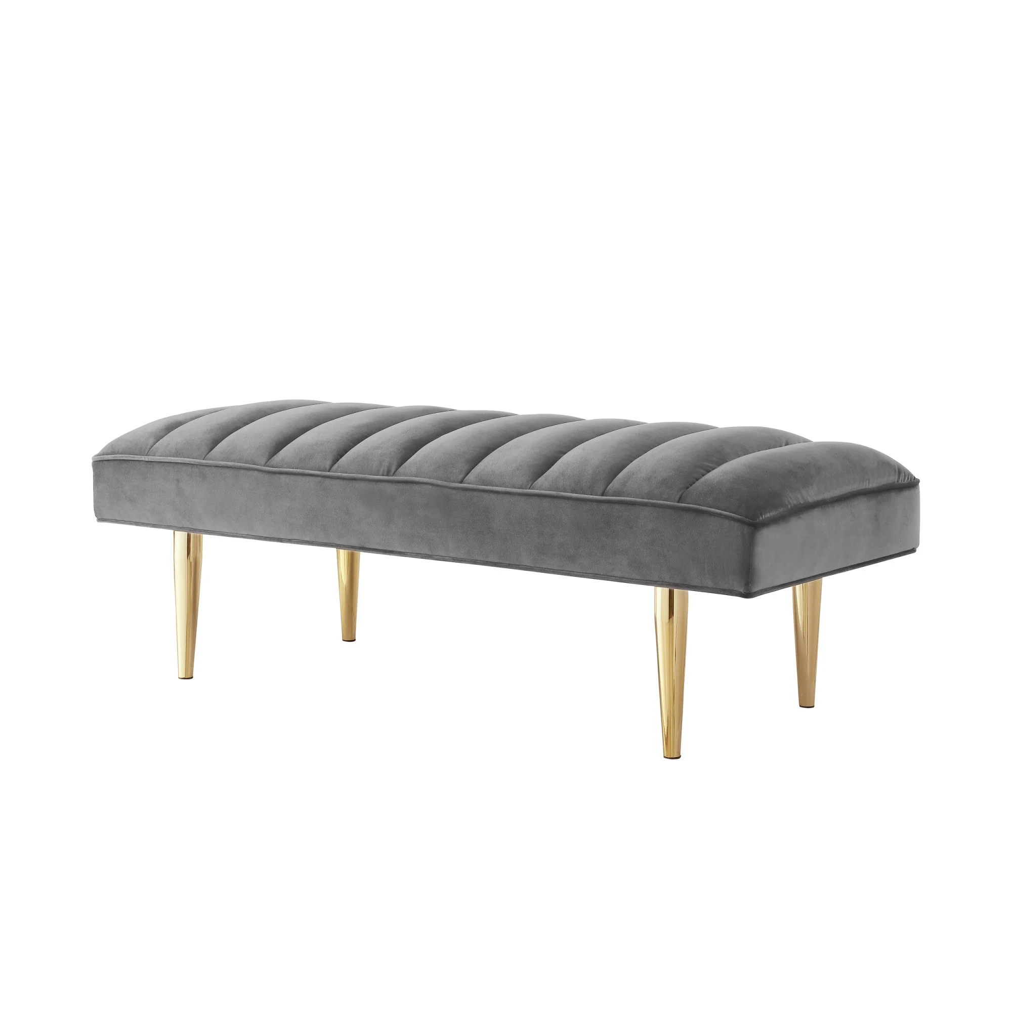 53" Light Gray And Gold Upholstered Velvet Bench By Homeroots - Image 2