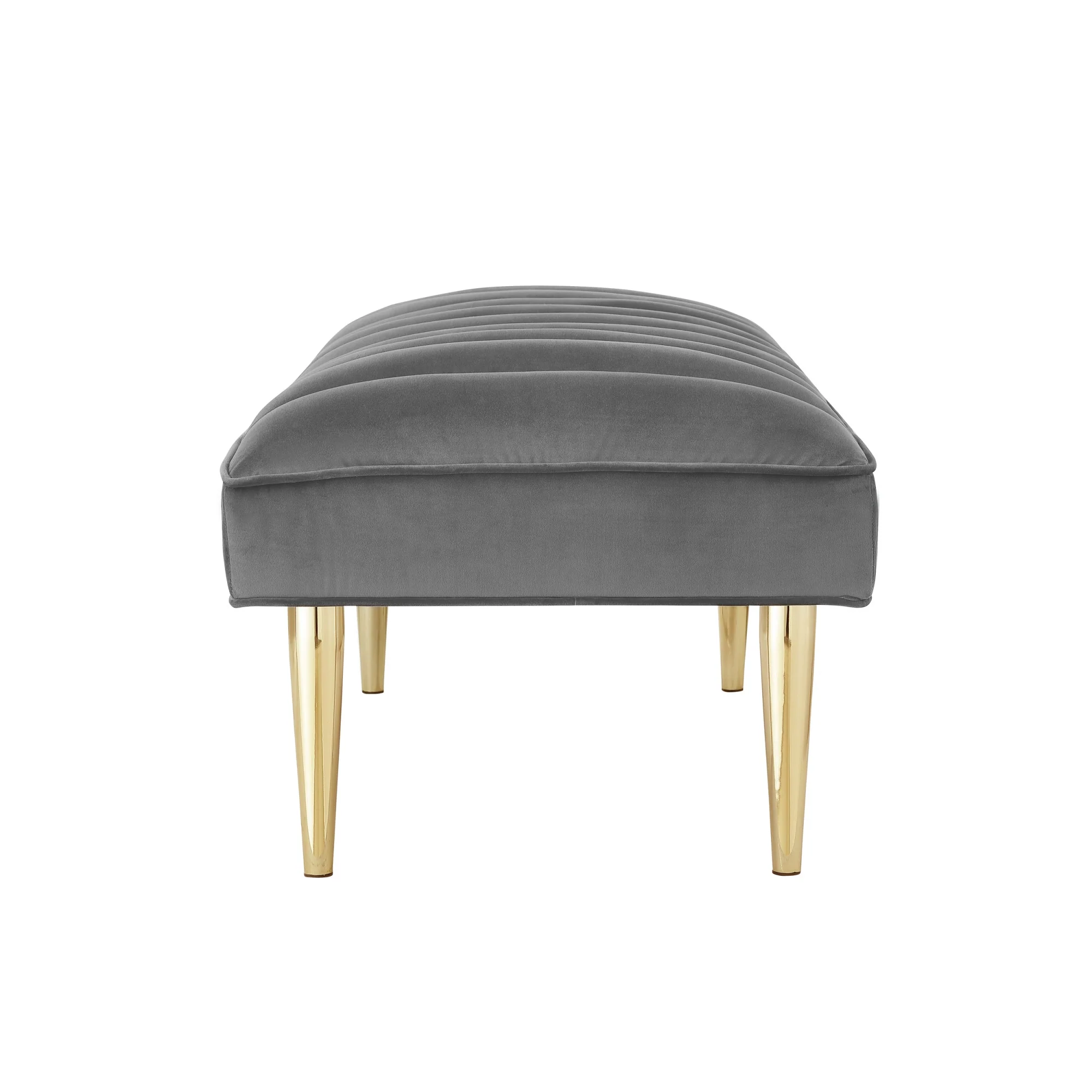 53" Light Gray And Gold Upholstered Velvet Bench By Homeroots - Image 3