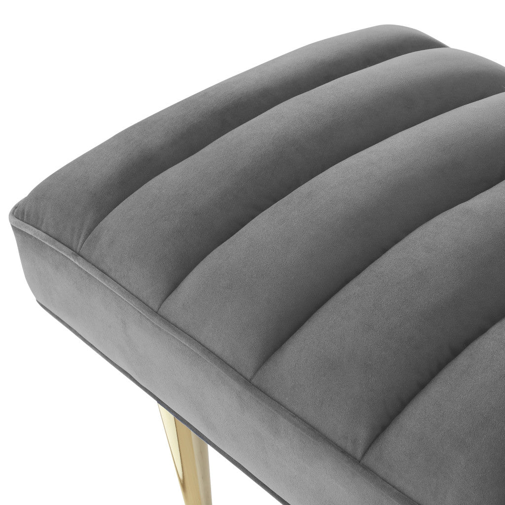 53" Light Gray And Gold Upholstered Velvet Bench By Homeroots - Image 6