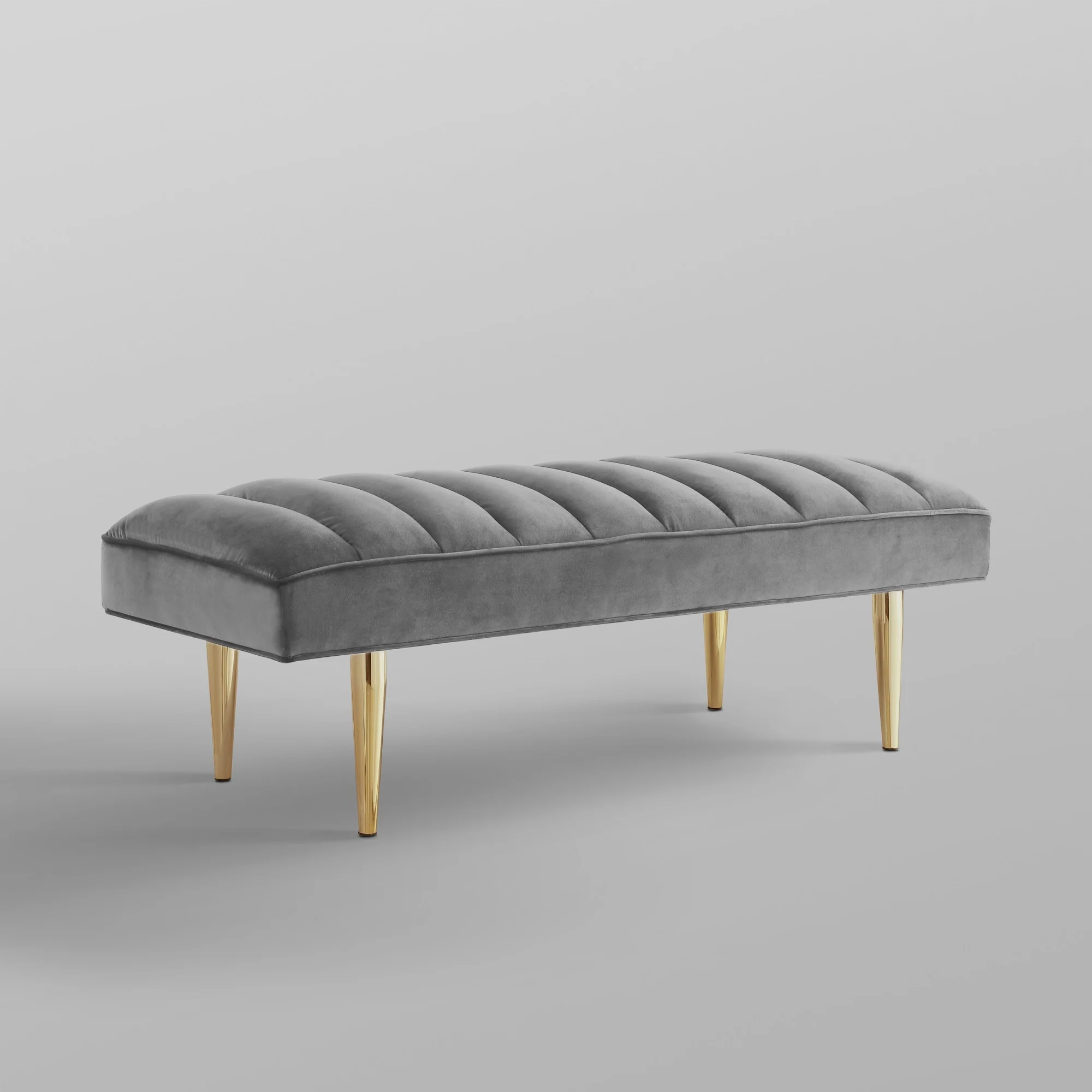 53" Light Gray And Gold Upholstered Velvet Bench By Homeroots - Image 7