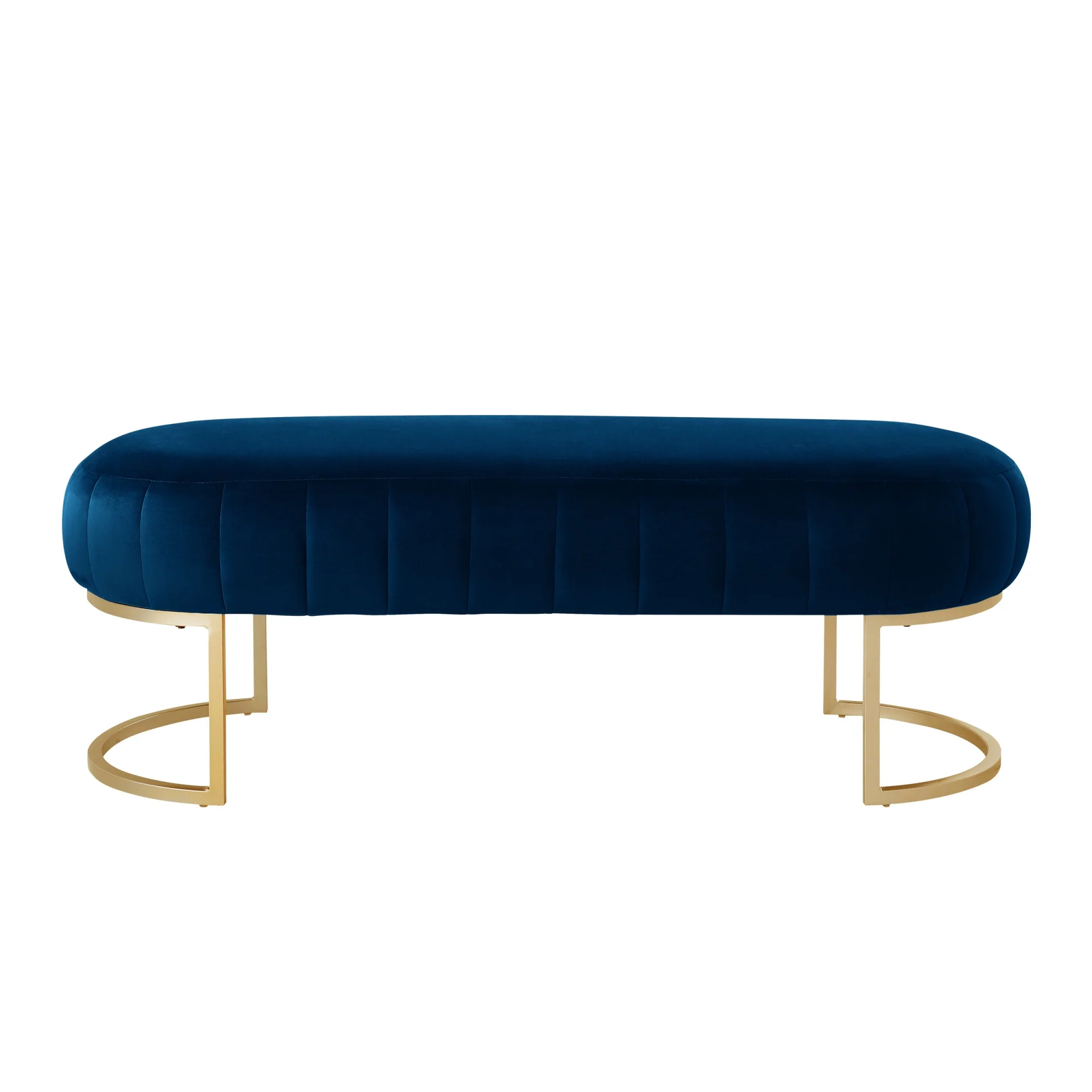 53" Navy Blue And Gold Upholstered Velvet Bench By Homeroots - Image 2