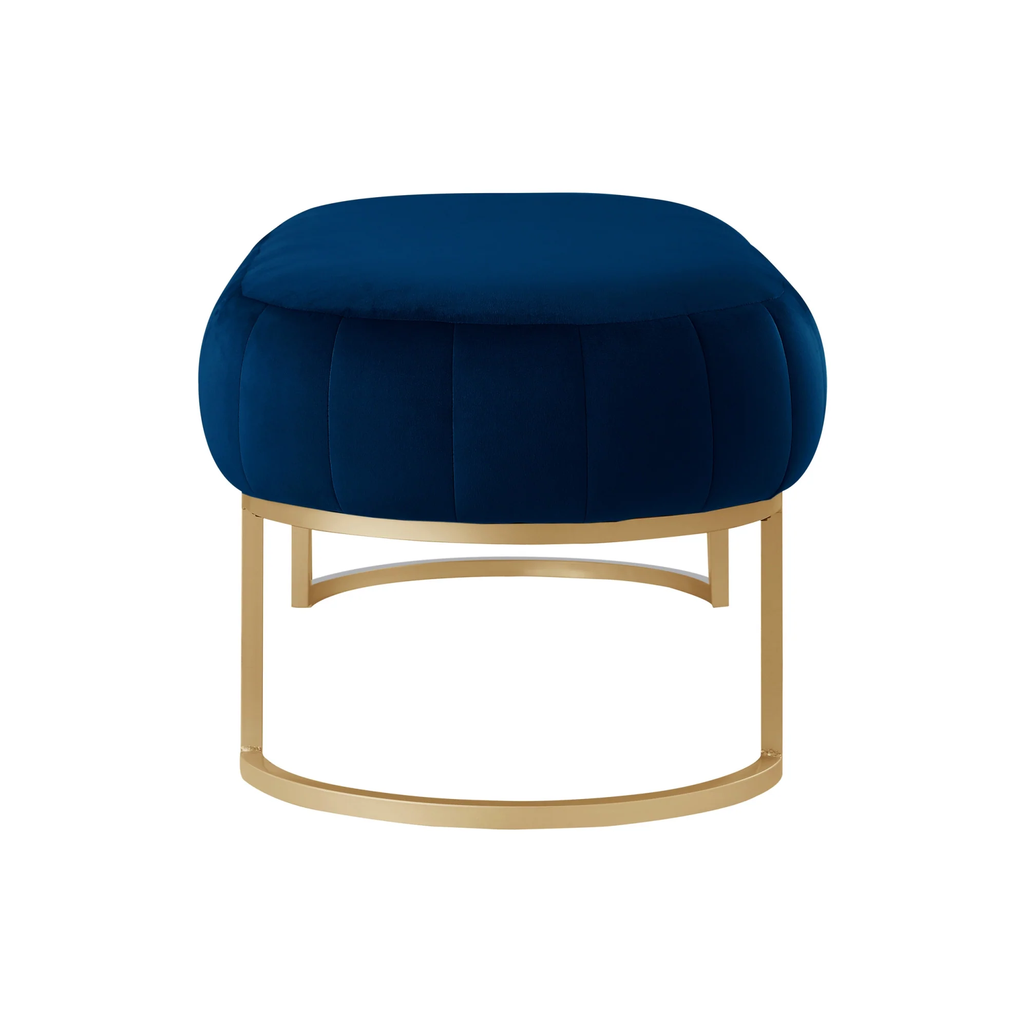 53" Navy Blue And Gold Upholstered Velvet Bench By Homeroots - Image 3