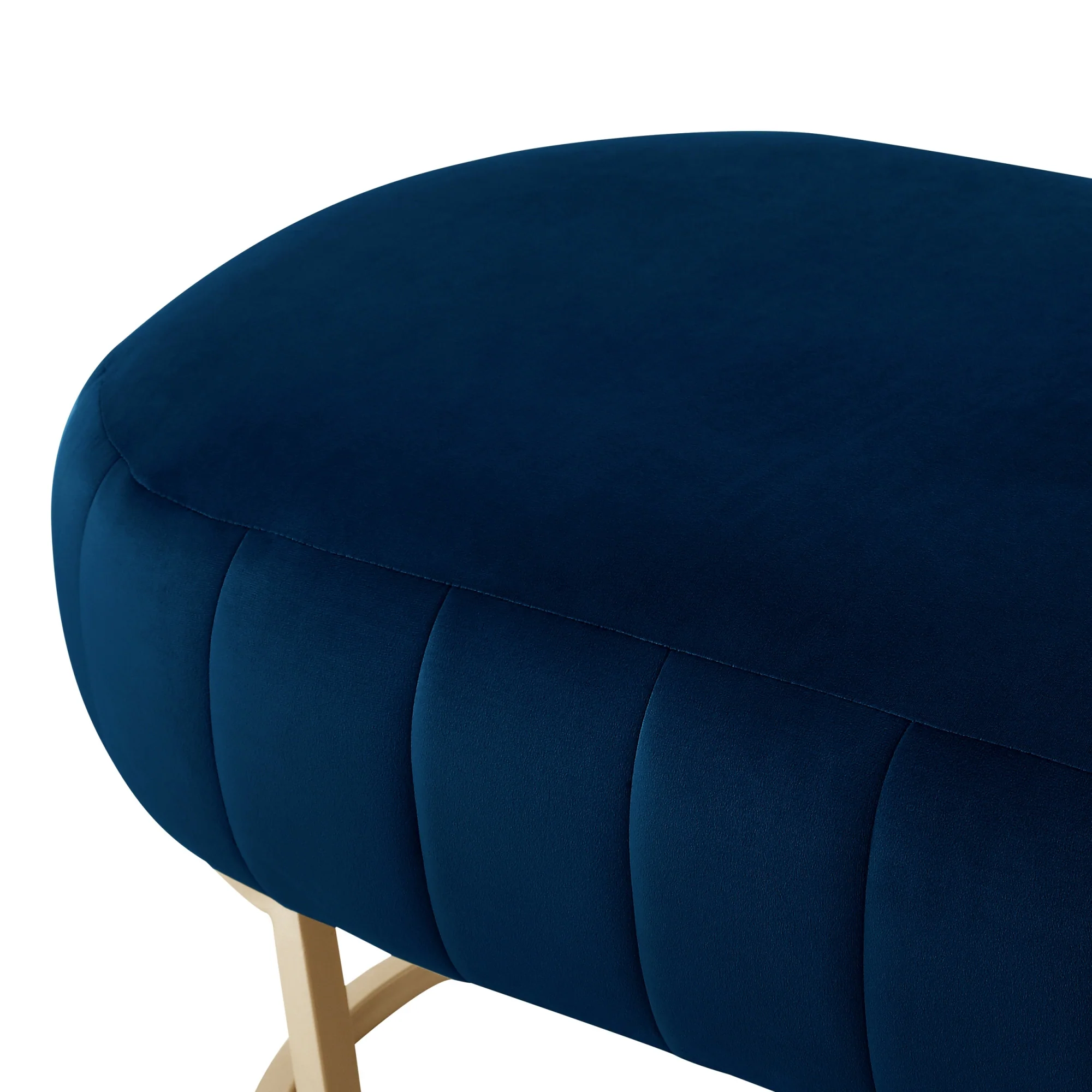 53" Navy Blue And Gold Upholstered Velvet Bench By Homeroots - Image 6