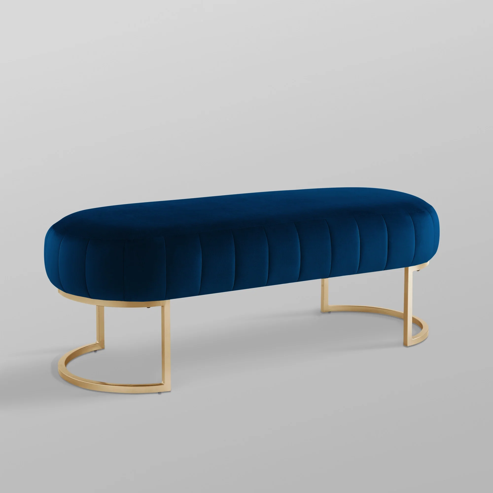 53" Navy Blue And Gold Upholstered Velvet Bench By Homeroots - Image 7