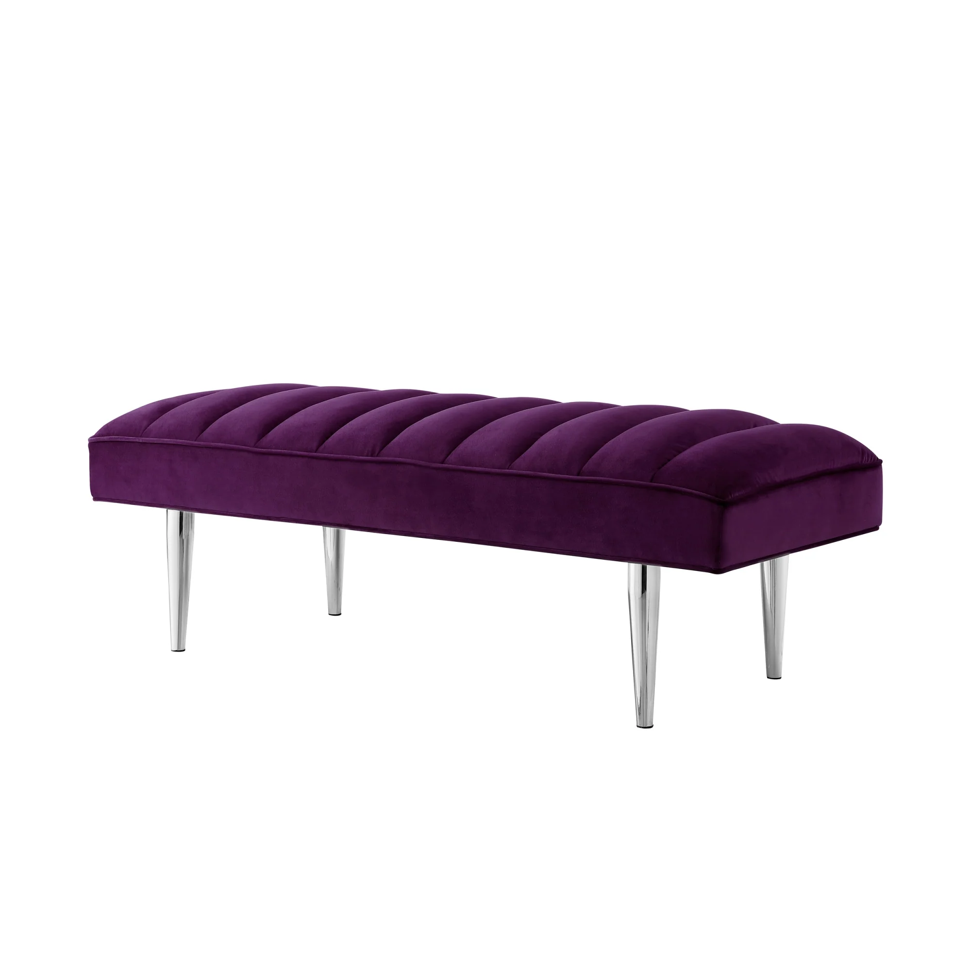 53" Purple And Silver Upholstered Velvet Bench By Homeroots - Image 2