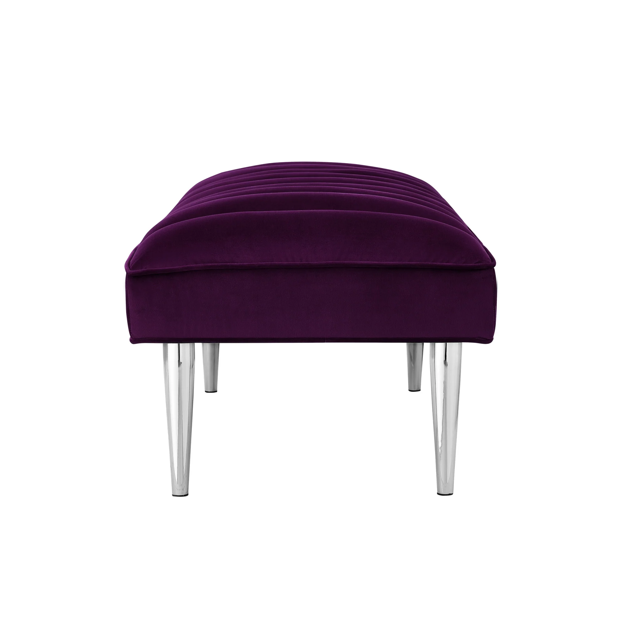 53" Purple And Silver Upholstered Velvet Bench By Homeroots - Image 3