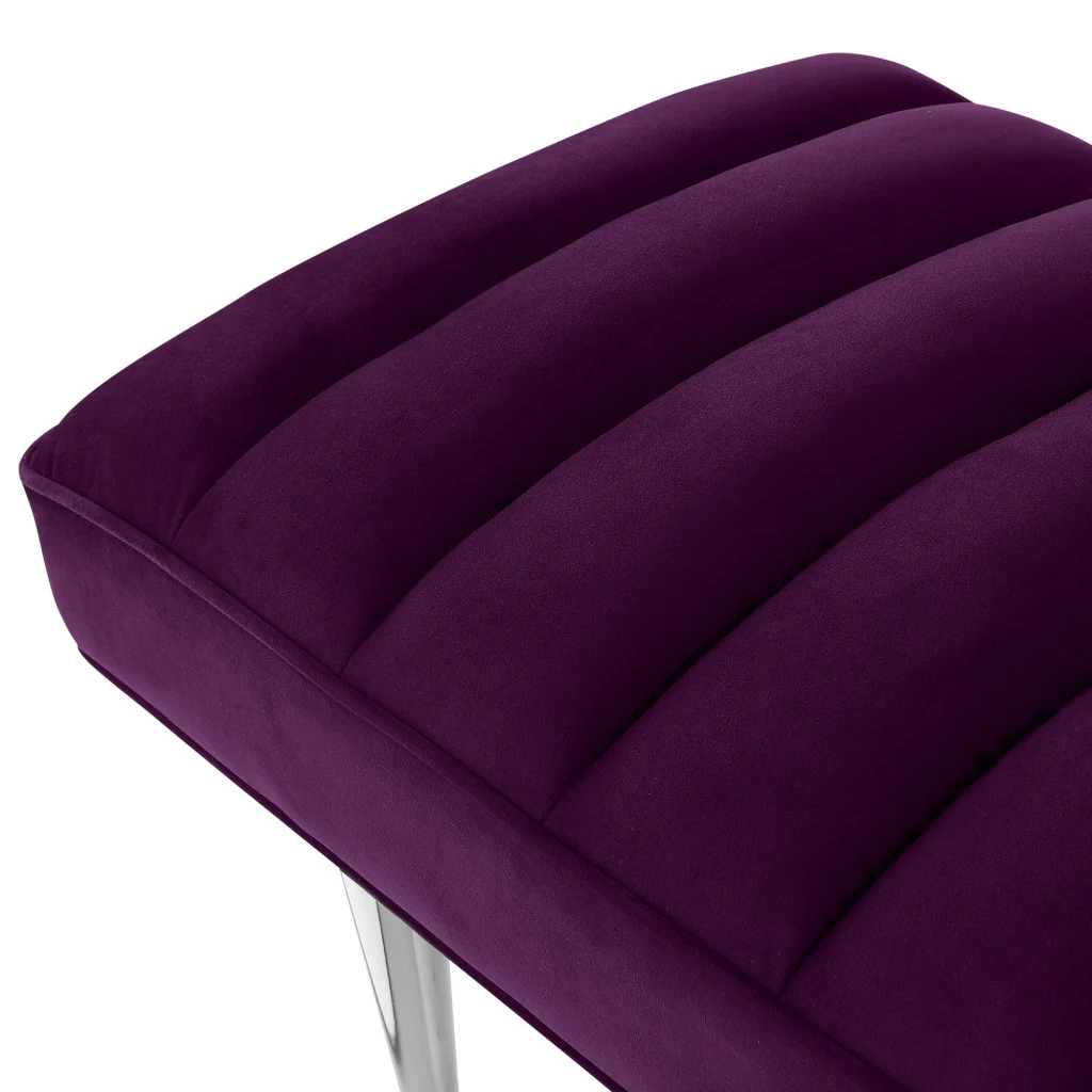 53" Purple And Silver Upholstered Velvet Bench By Homeroots - Image 6