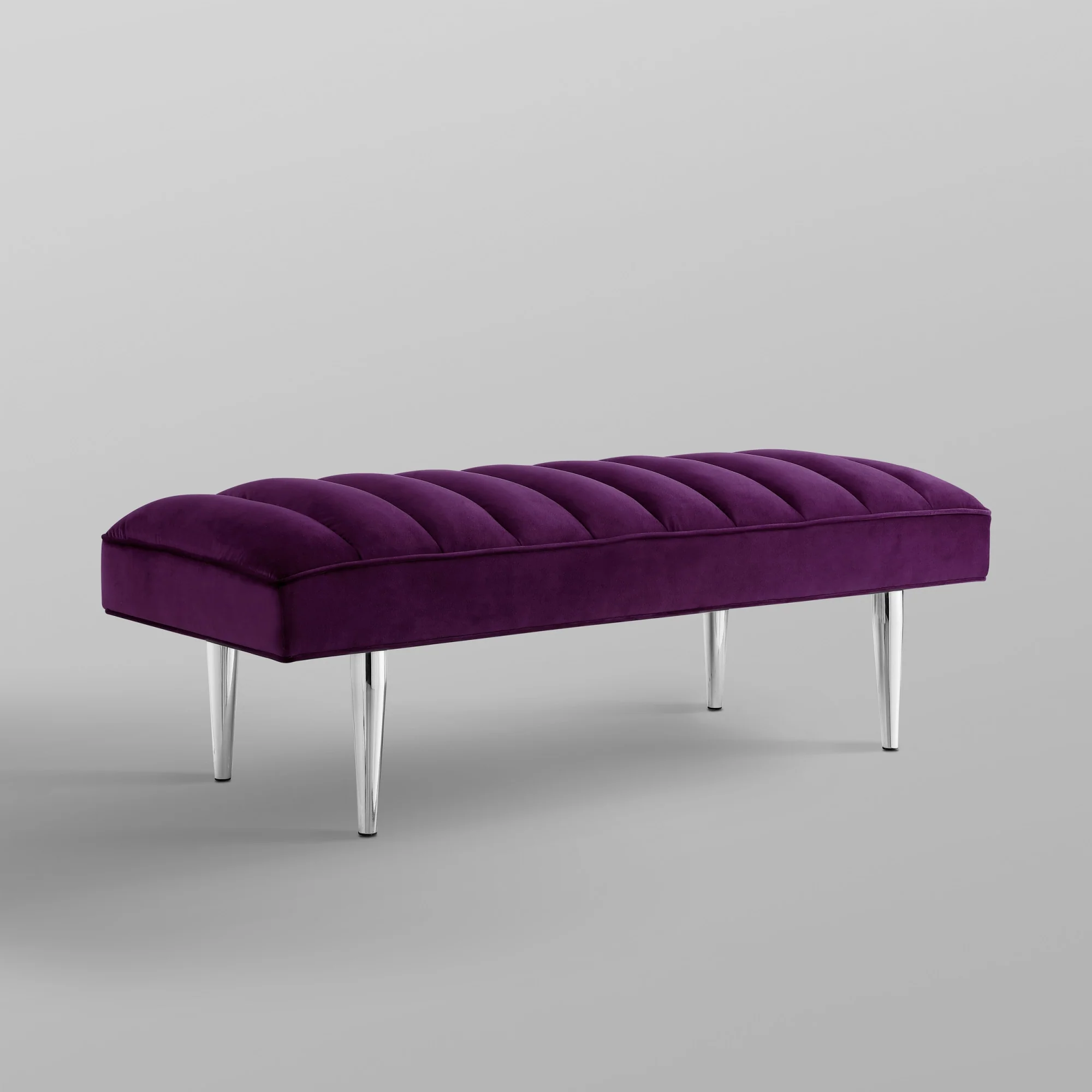 53" Purple And Silver Upholstered Velvet Bench By Homeroots - Image 7