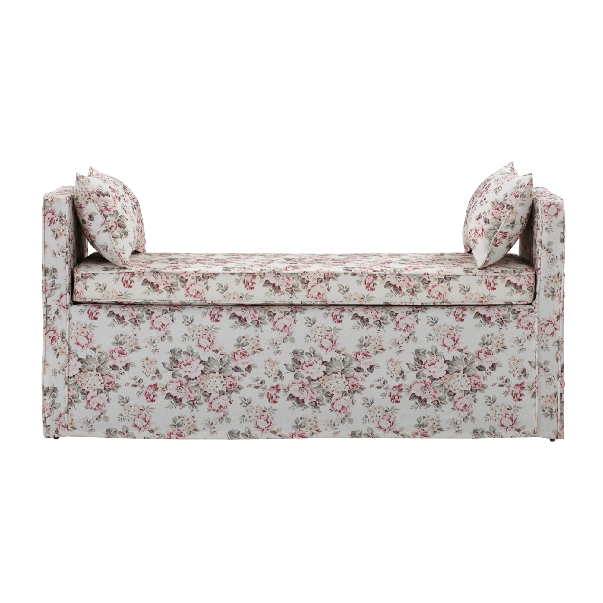 53" Red And Black Upholstered Linen Floral Bench By Homeroots - Image 2