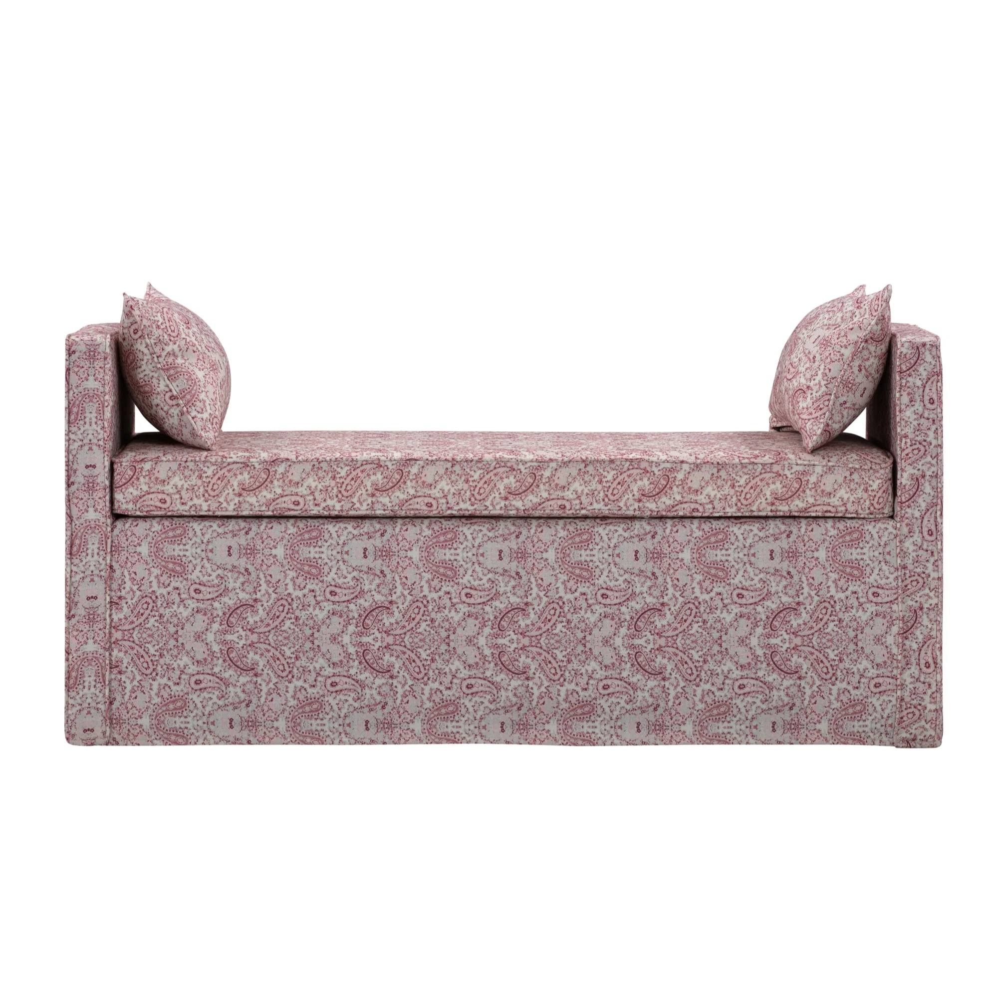 53" Red And Black Upholstered Linen Paisley Bench By Homeroots - Image 3