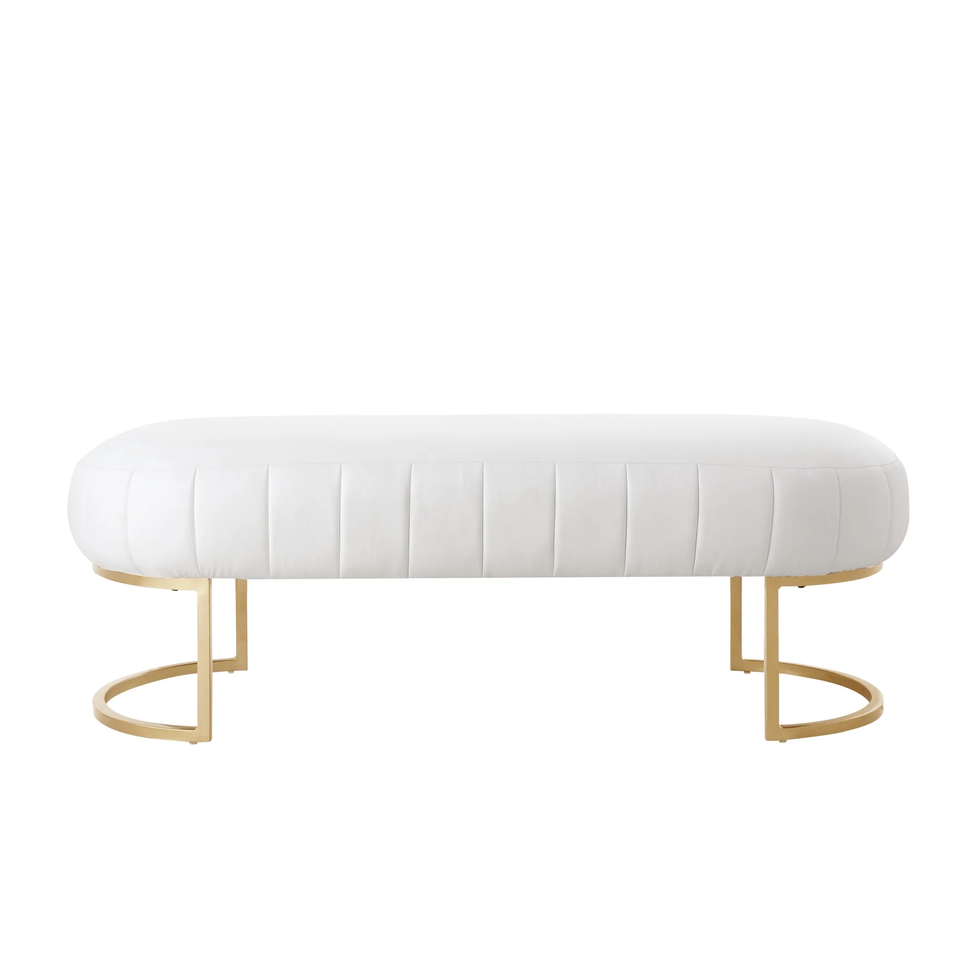 53" White And Gold Upholstered Faux Leather Bench By Homeroots - Image 2