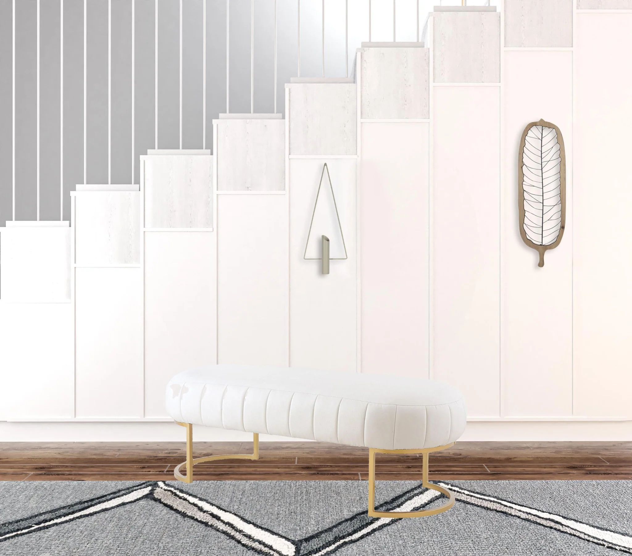 53" White And Gold Upholstered Faux Leather Bench By Homeroots - Image 4