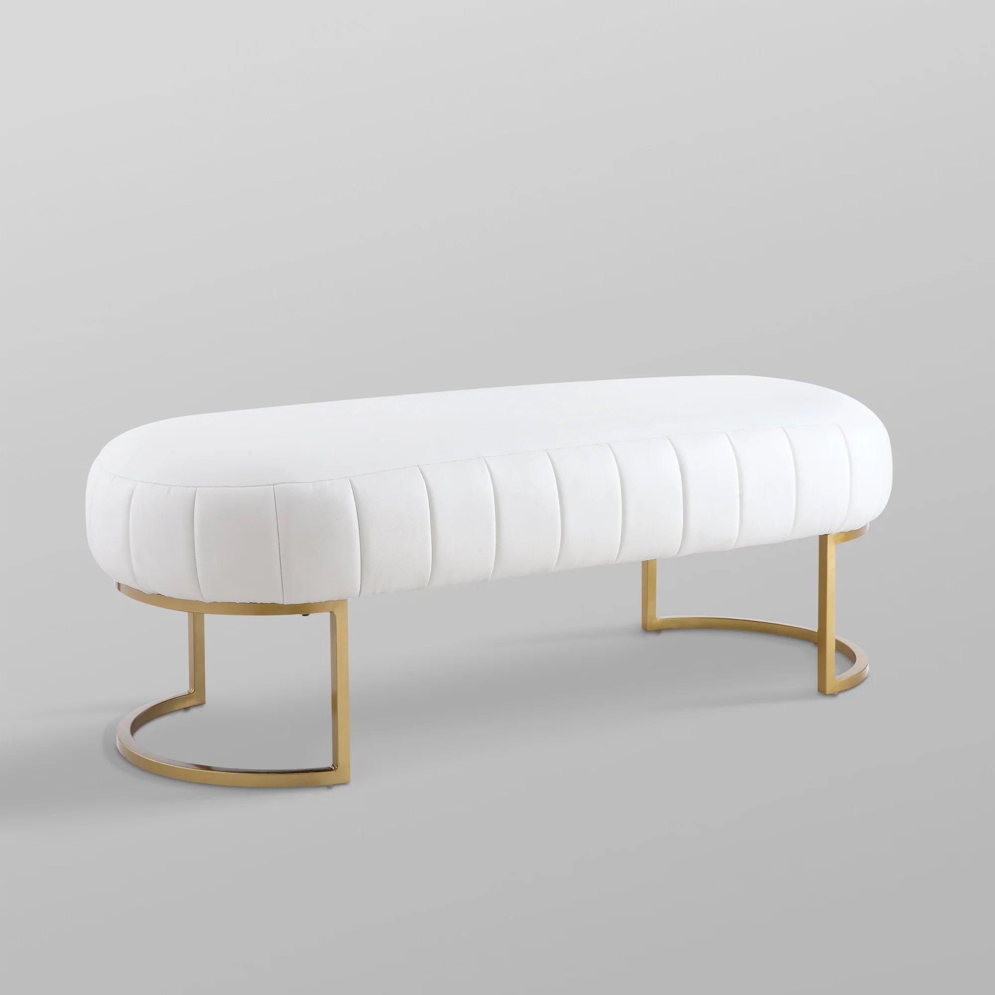 53" White And Gold Upholstered Faux Leather Bench By Homeroots - Image 7