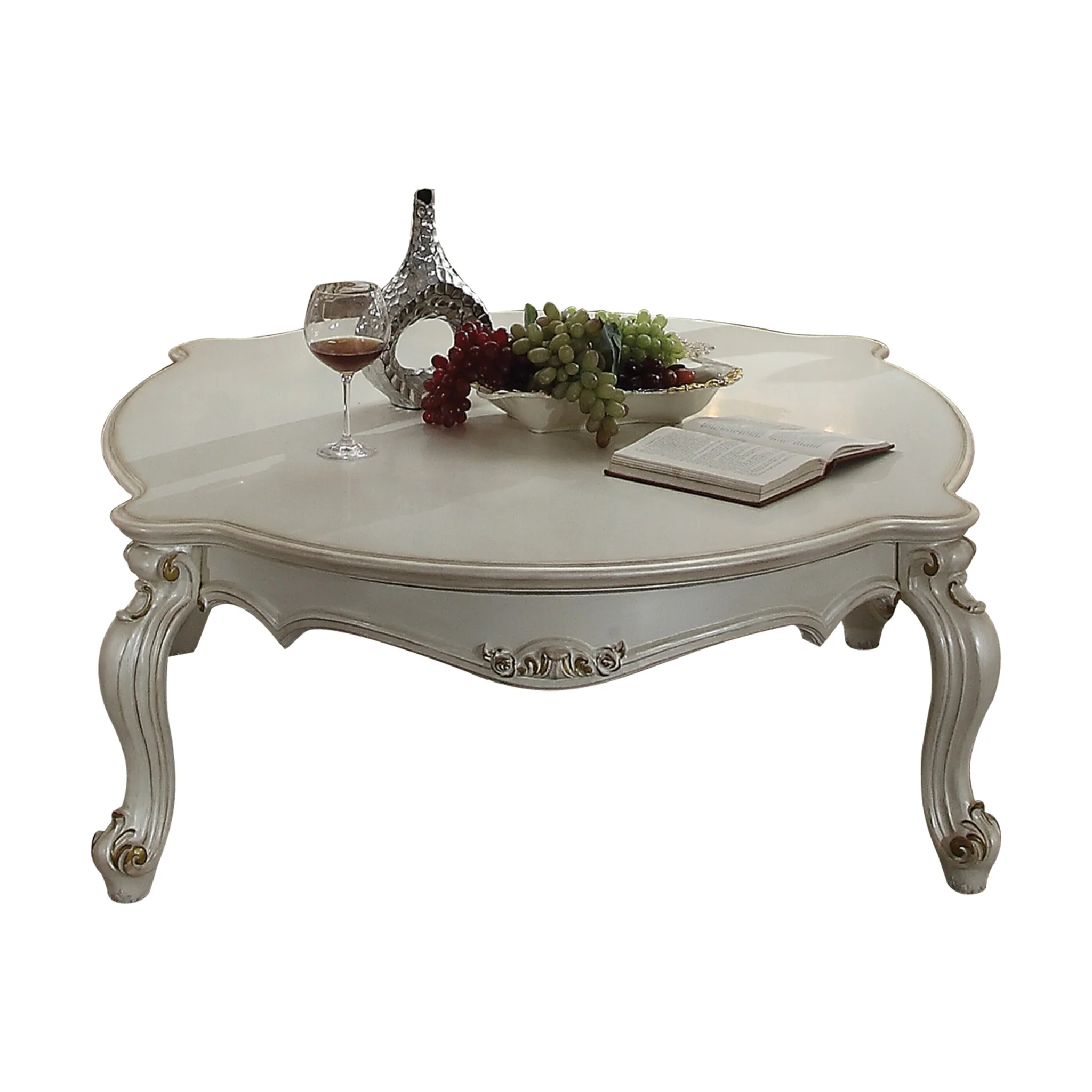 54" Antique Pearl Manufactured Wood And Polyresin Rectangular Coffee Table By Homeroots - Image 2