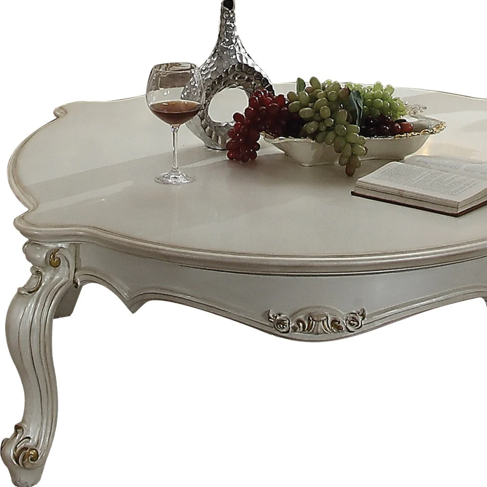 54" Antique Pearl Manufactured Wood And Polyresin Rectangular Coffee Table By Homeroots - Image 5