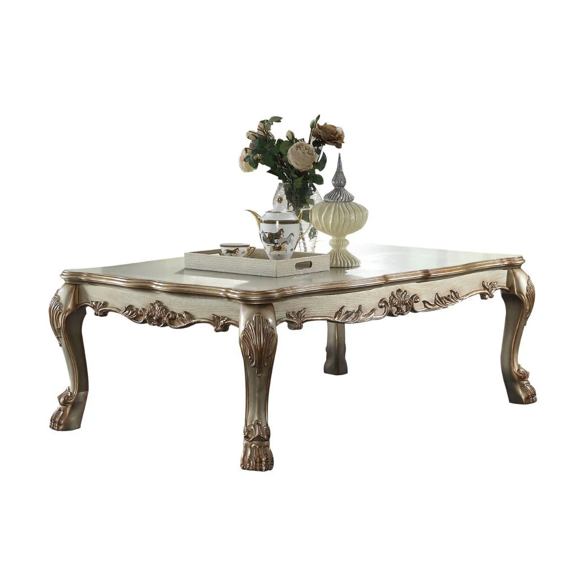 54" Bone And Gold Patina Manufactured Wood Rectangular Coffee Table By Homeroots - Image 2