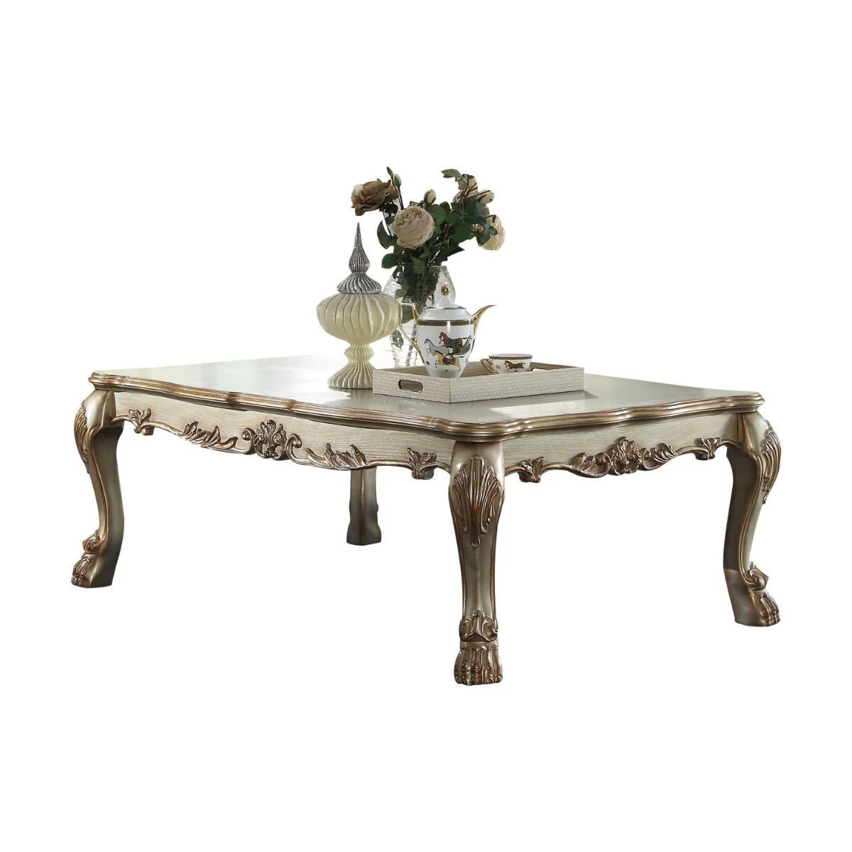 54" Bone And Gold Patina Manufactured Wood Rectangular Coffee Table By Homeroots - Image 3