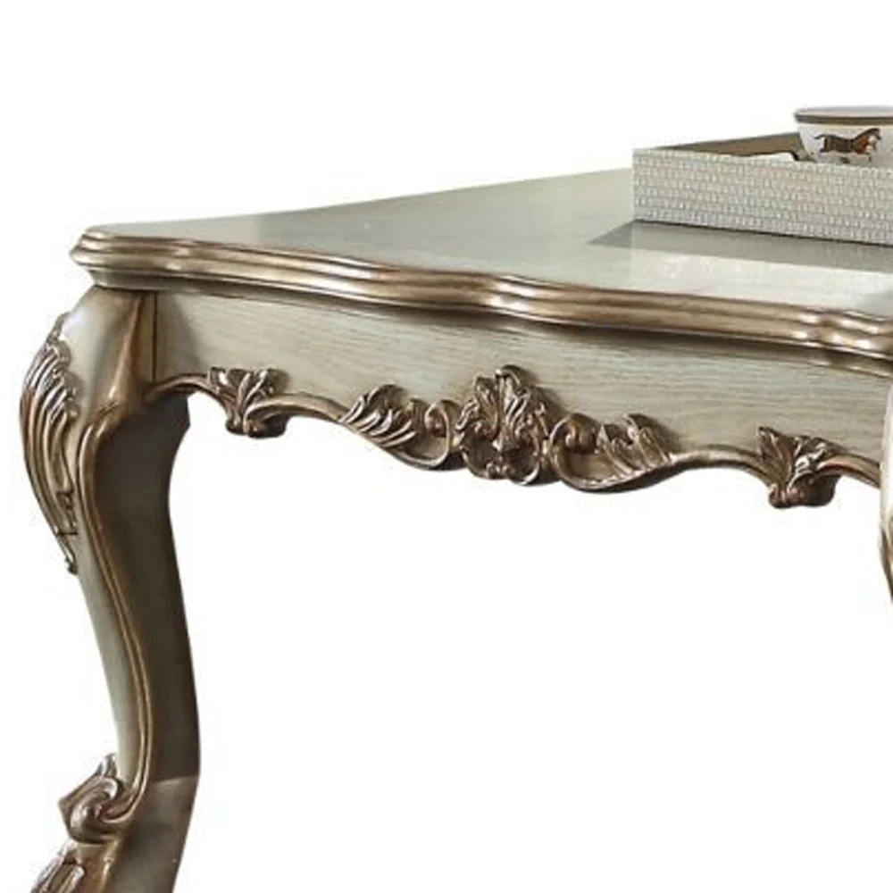 54" Bone And Gold Patina Manufactured Wood Rectangular Coffee Table By Homeroots - Image 4