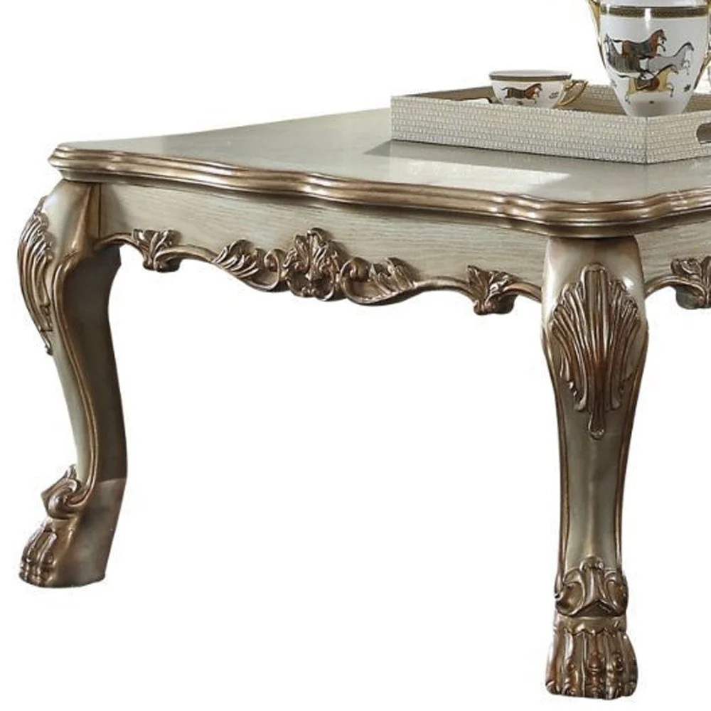 54" Bone And Gold Patina Manufactured Wood Rectangular Coffee Table By Homeroots - Image 5