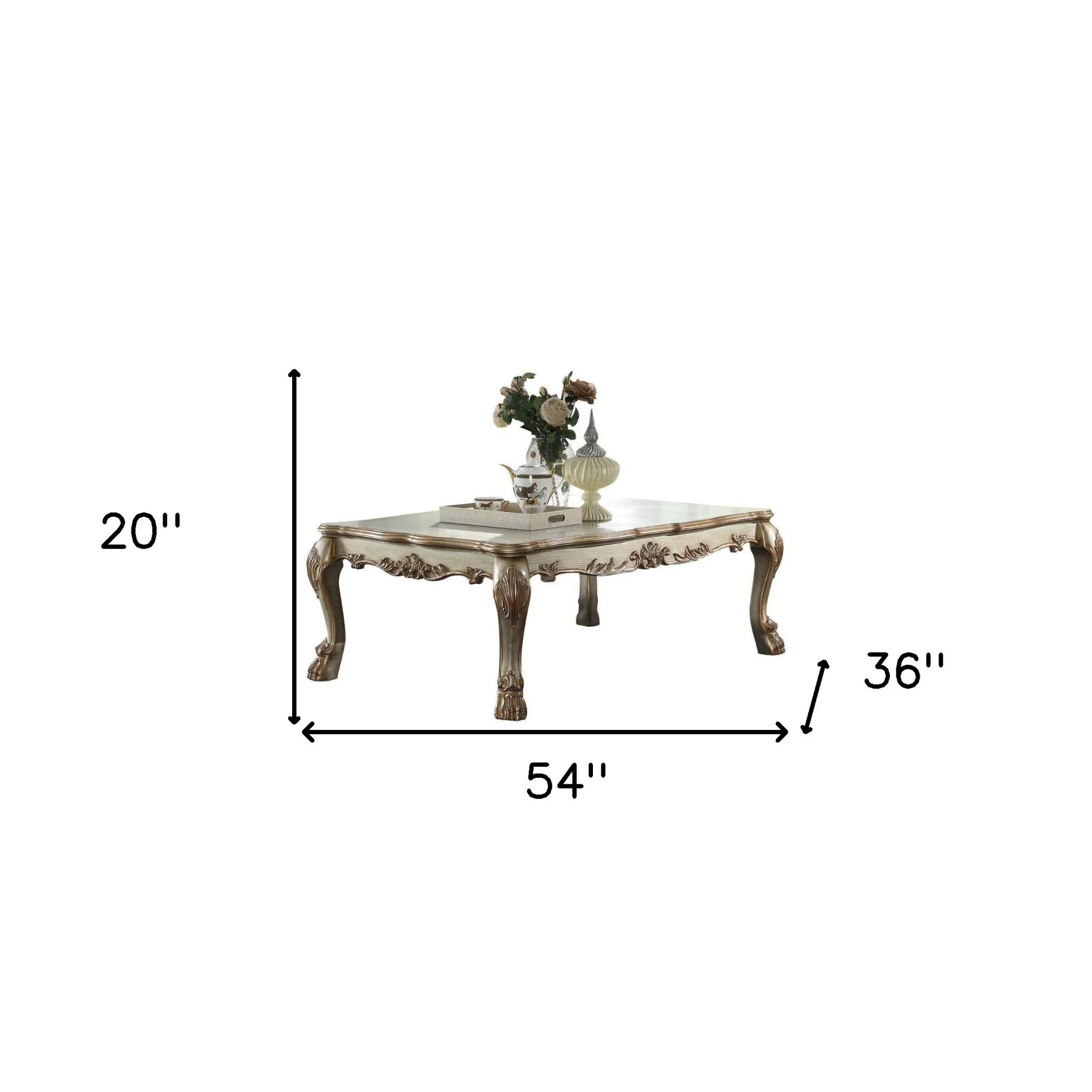 54" Bone And Gold Patina Manufactured Wood Rectangular Coffee Table By Homeroots - Image 6