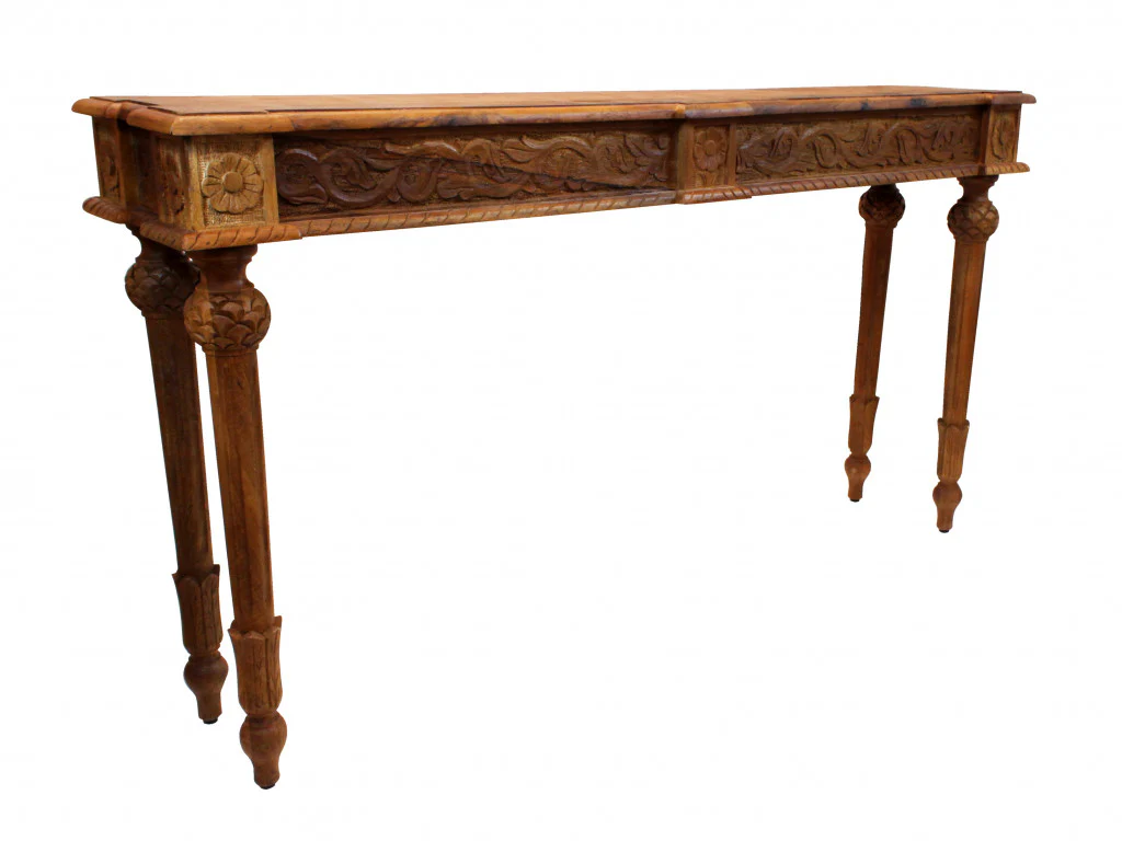 54" Brown Solid Wood Distressed Console Table By Homeroots - Image 2
