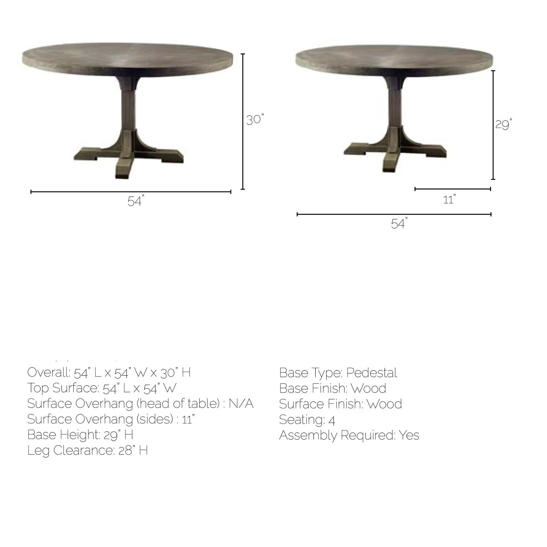 54' Circular Solid Wood Top With Pedestal Style Base Dining Table By Homeroots - Image 5