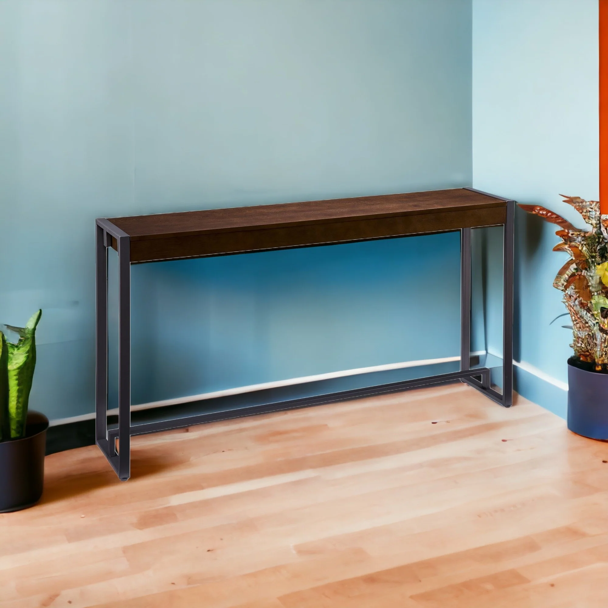 54" Dark Brown and Gunmetal Sled Console Table By Homeroots - Image 2