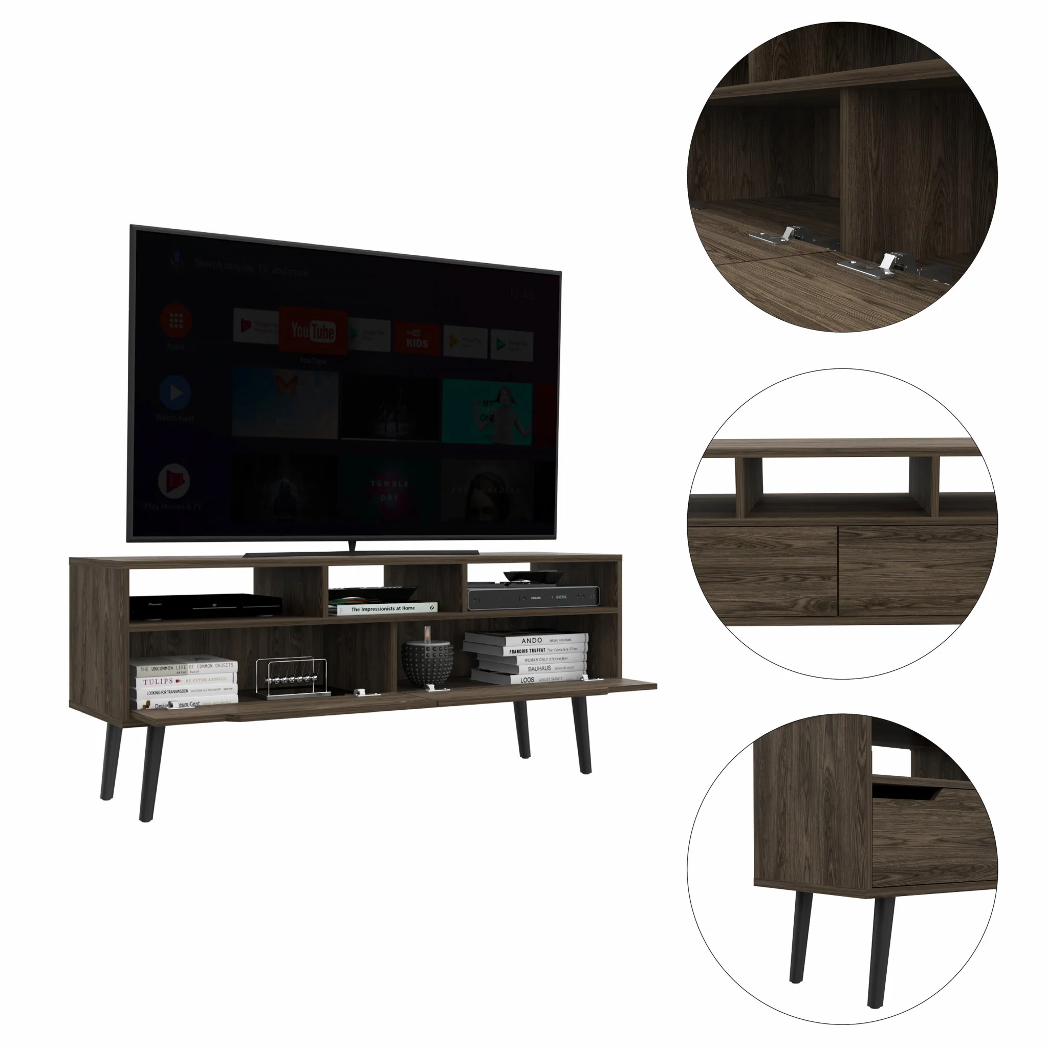 54" Dark Walnut Manufactured Wood Open Shelving TV Stand By Homeroots - Image 3