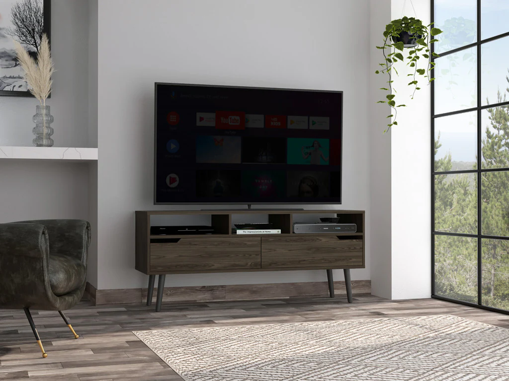 54" Dark Walnut Manufactured Wood Open Shelving TV Stand By Homeroots - Image 4