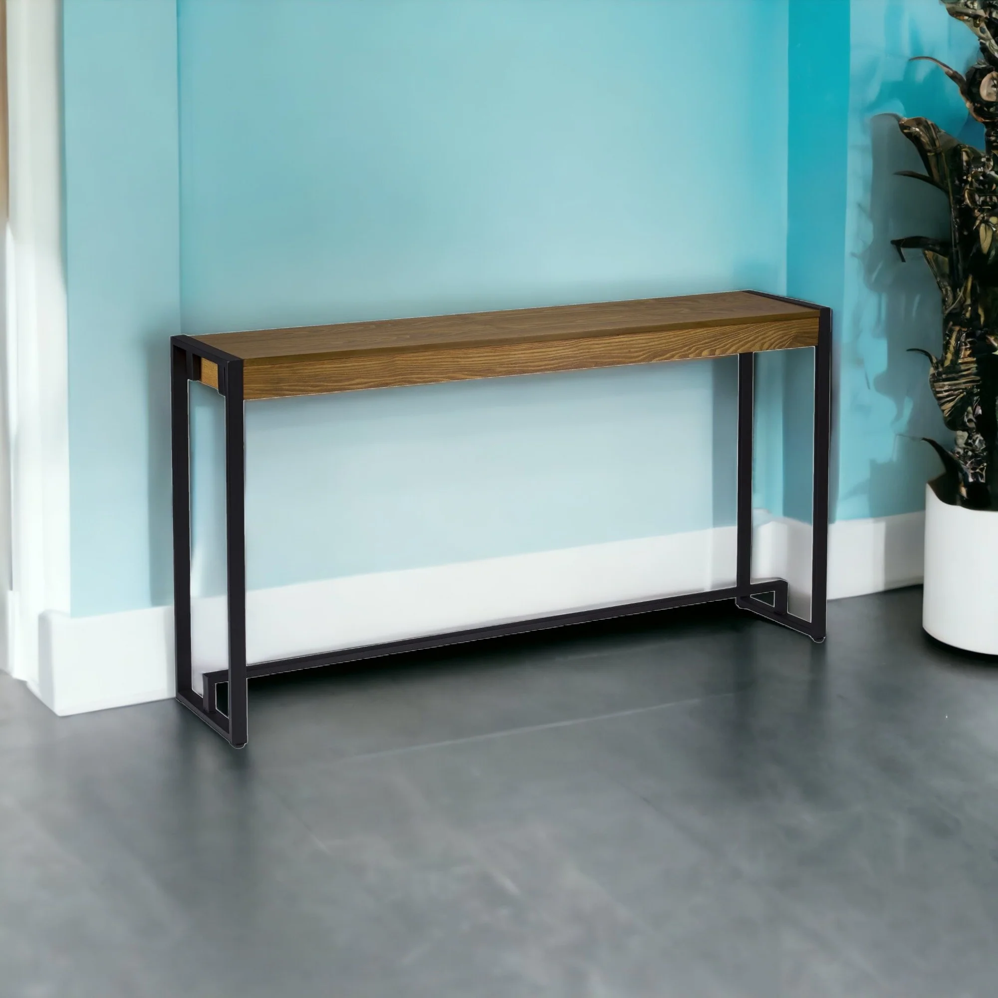 54" Gray Brown and Black Distressed Sled Console Table By Homeroots - Image 6