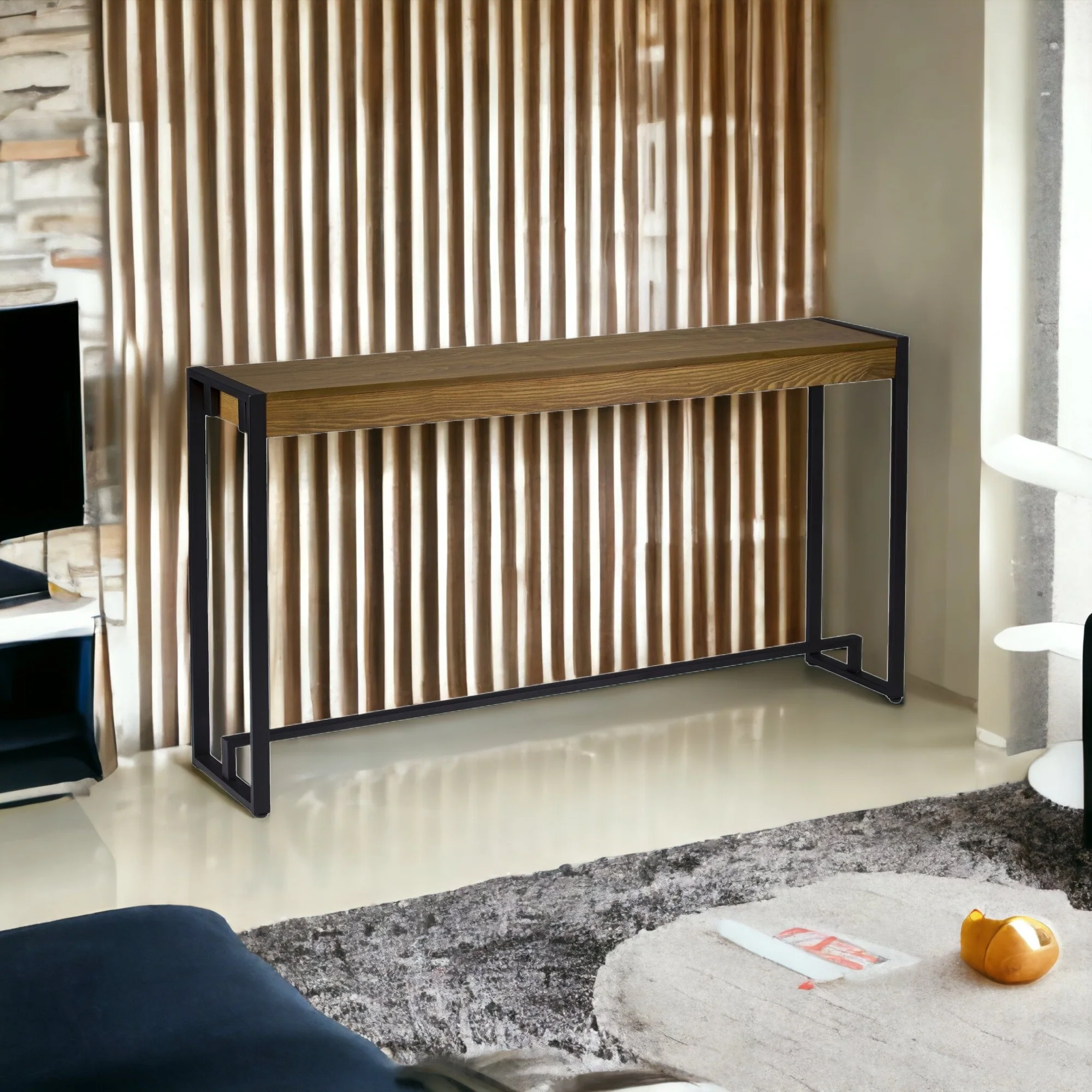 54" Gray Brown and Black Distressed Sled Console Table By Homeroots - Image 7
