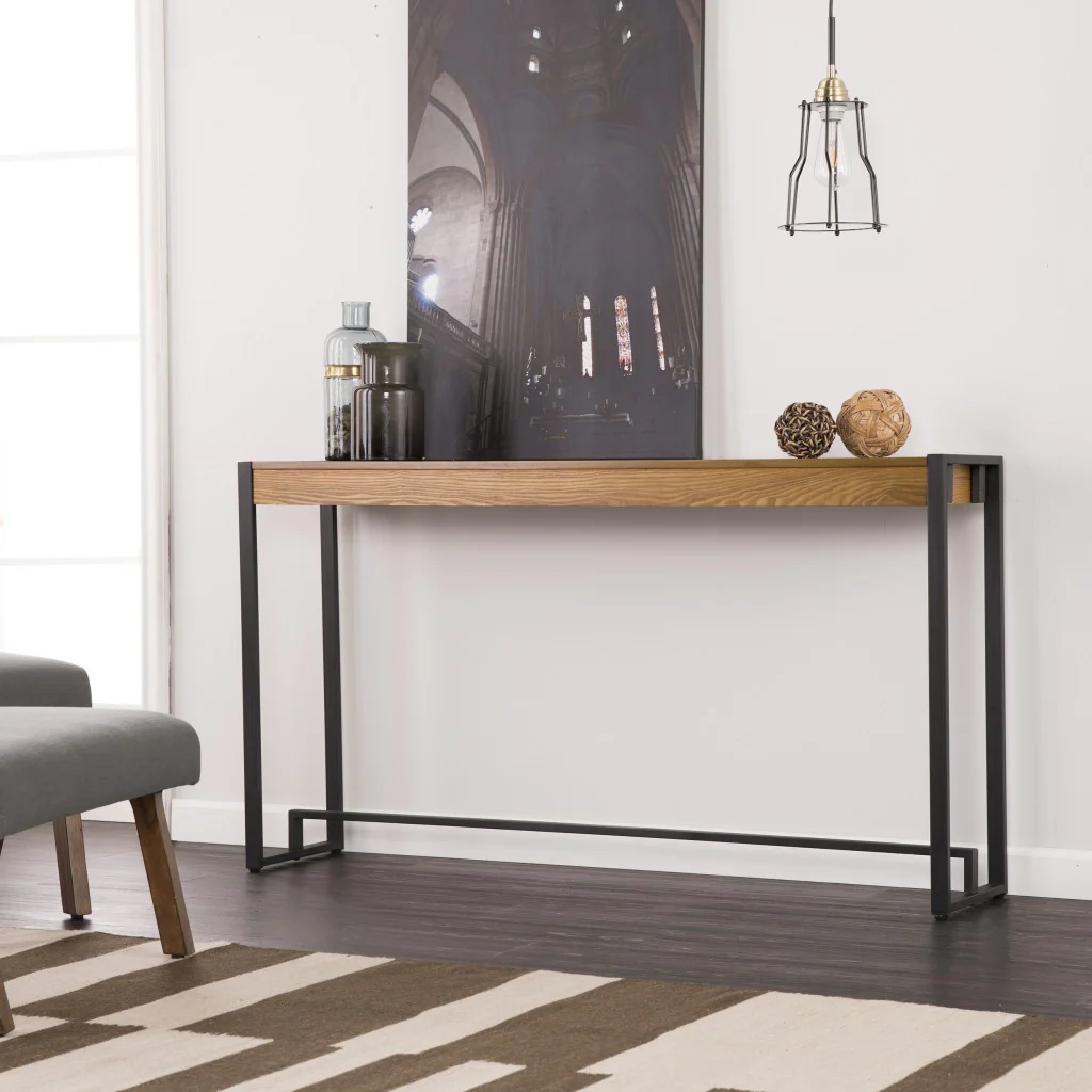 54" Gray Brown and Black Distressed Sled Console Table By Homeroots - Image 8