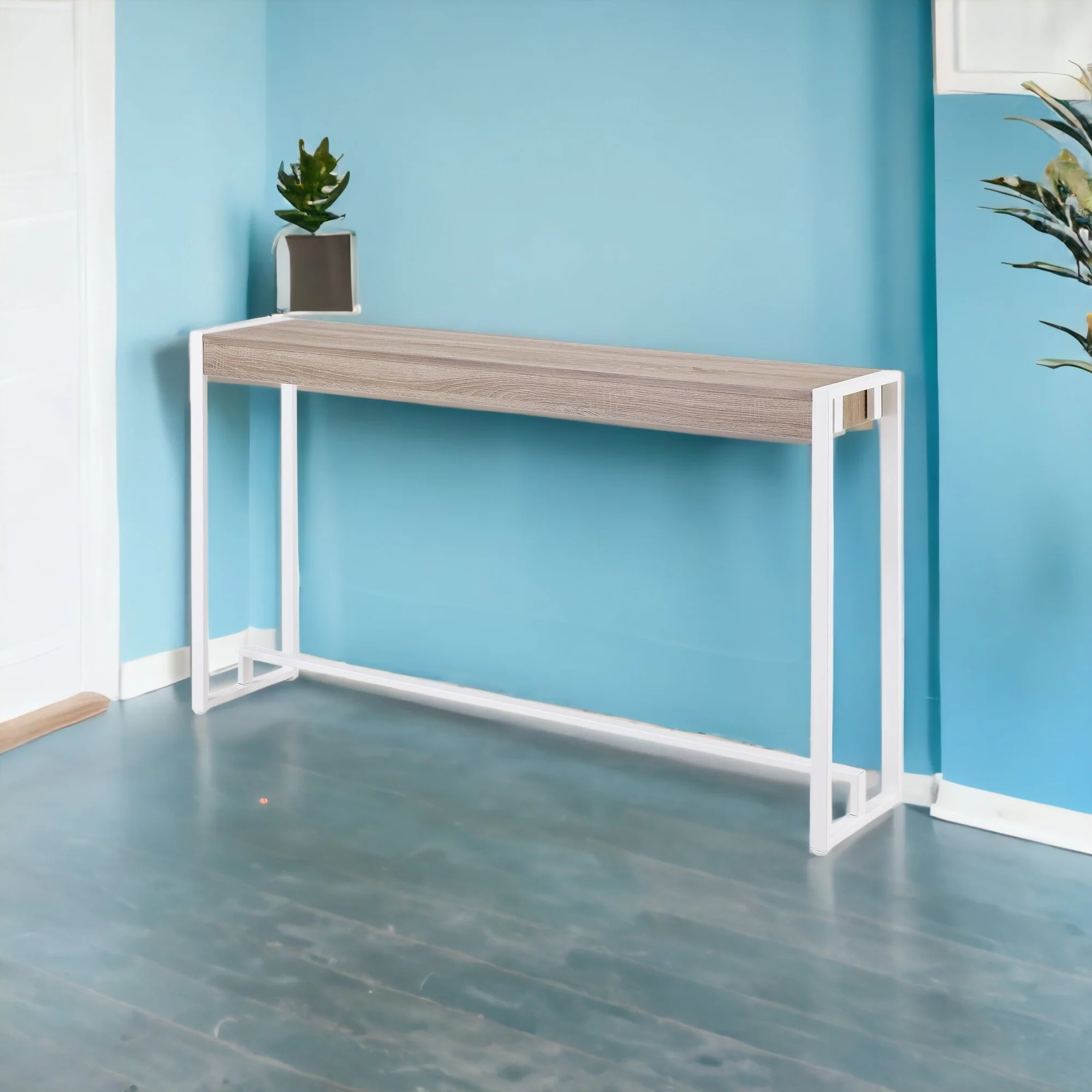 54" Gray Brown and White Sled Console Table By Homeroots - Image 6