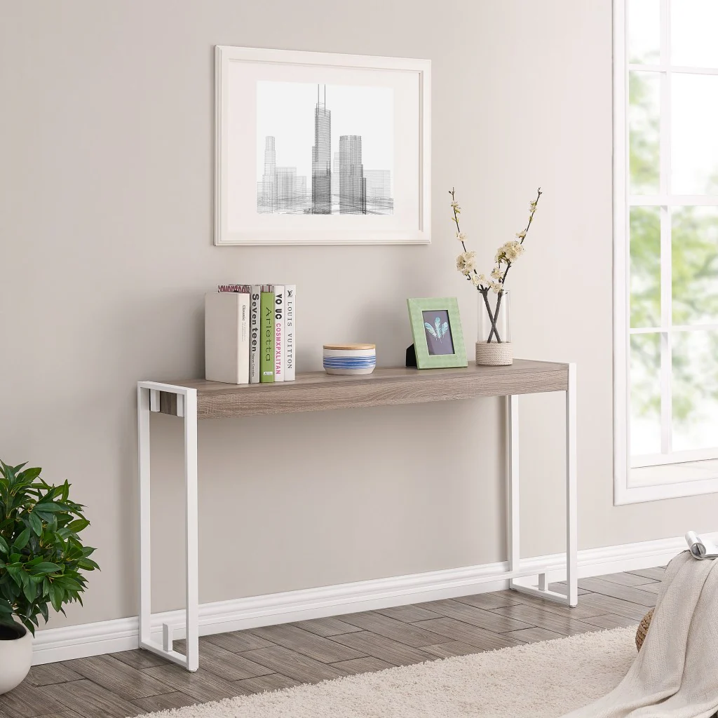 54" Gray Brown and White Sled Console Table By Homeroots - Image 8