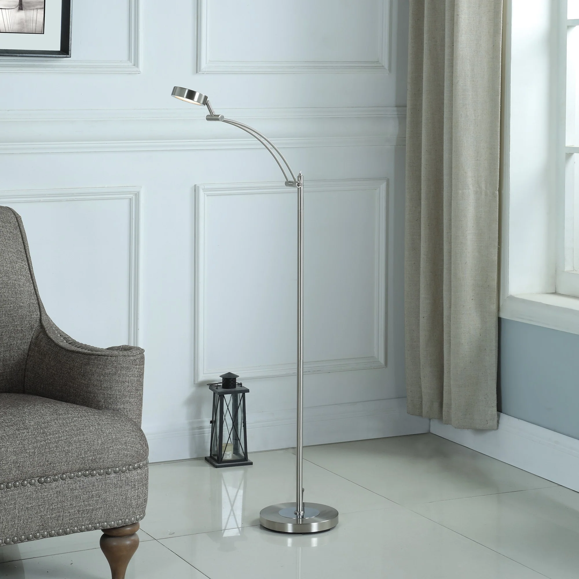 54" Nickel Adjustable LED Task Floor Lamp By Homeroots - Image 4