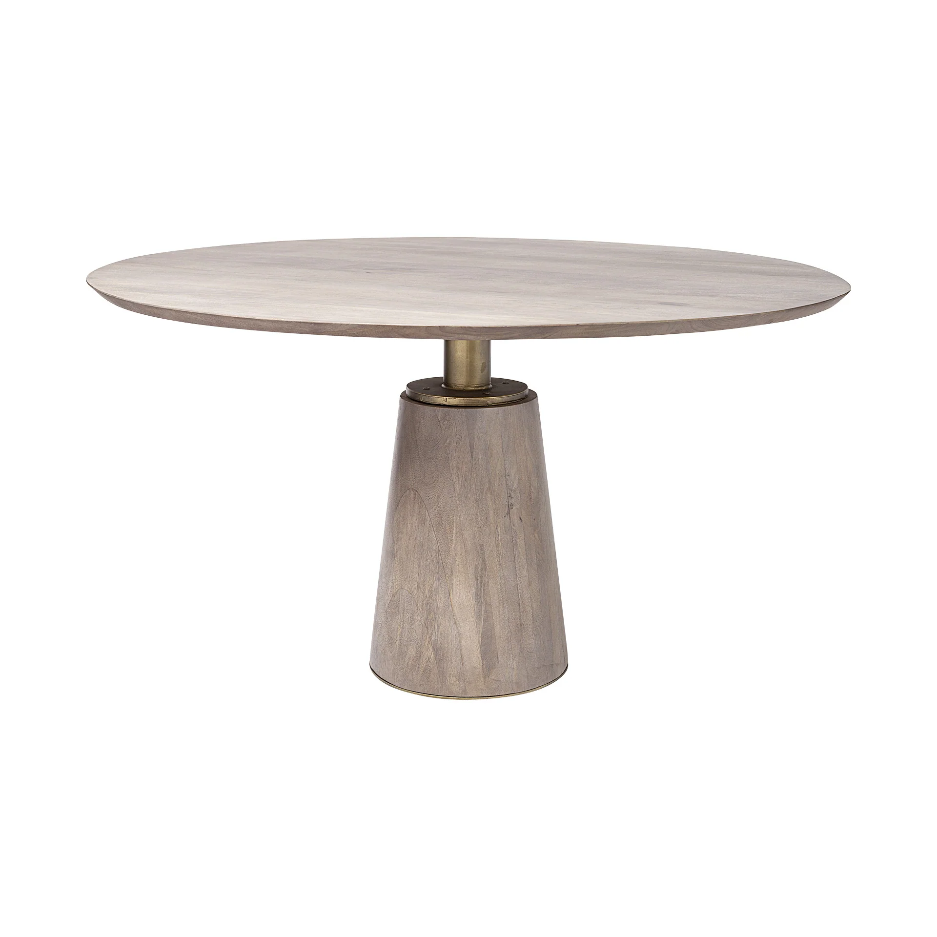 54' Round Brown Solid Wood Top Brown Wood Gold Metal Base Dining Table By Homeroots - Image 2