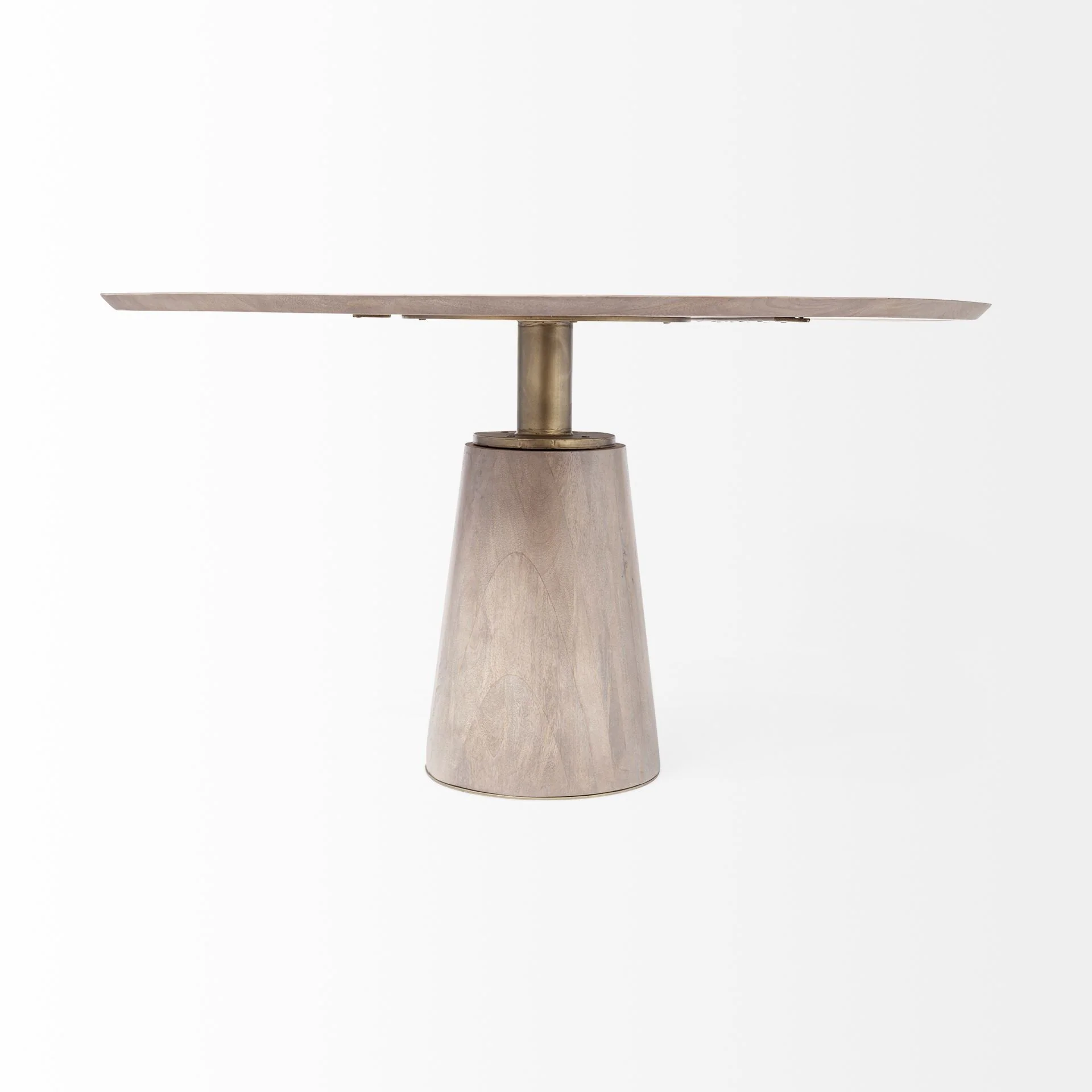 54' Round Brown Solid Wood Top Brown Wood Gold Metal Base Dining Table By Homeroots - Image 3